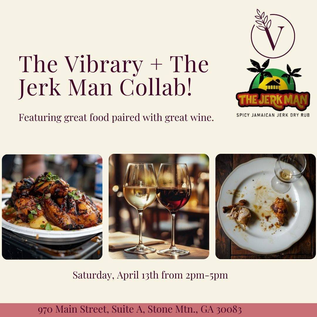 🍷✨BIG NEWS, wine lovers &amp; foodies!✨🍷 We're popping corks and flavors with The Jerk Man on April 13th, 2-5 PM, for an exclusive collaboration you won't want to miss! Imagine this: mouth-watering dishes that dance on your taste buds, perfectly pa