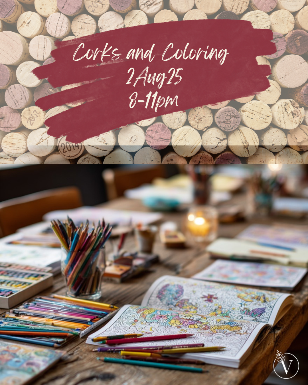 Corks and Coloring Event for National Coloring Book Day!