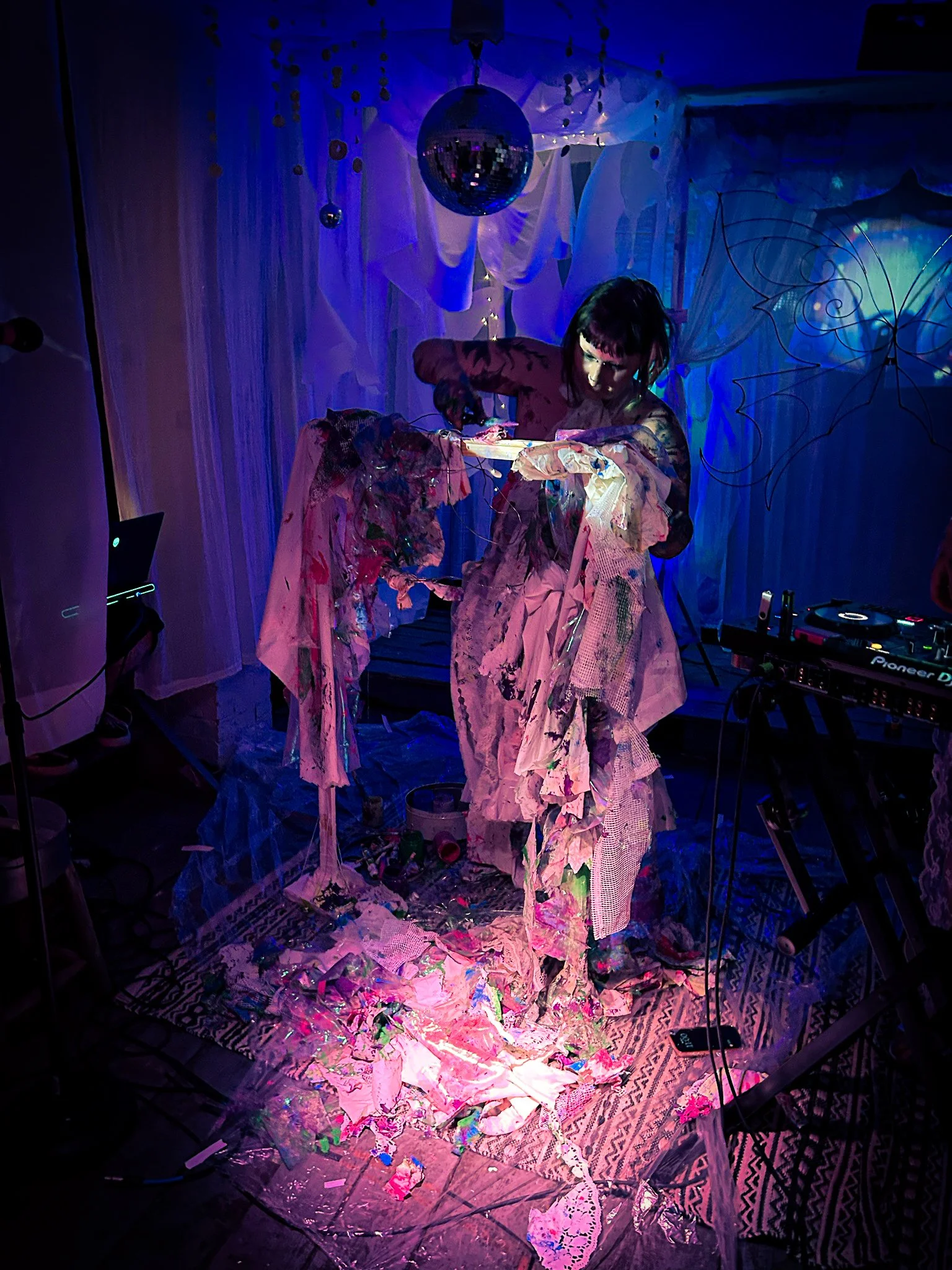 "to cut my way out of my cocoon, first I need to decorate" (performance stills). Live performance approximately 60 minutes in duration. April 4, 2026. Allston, MA 
