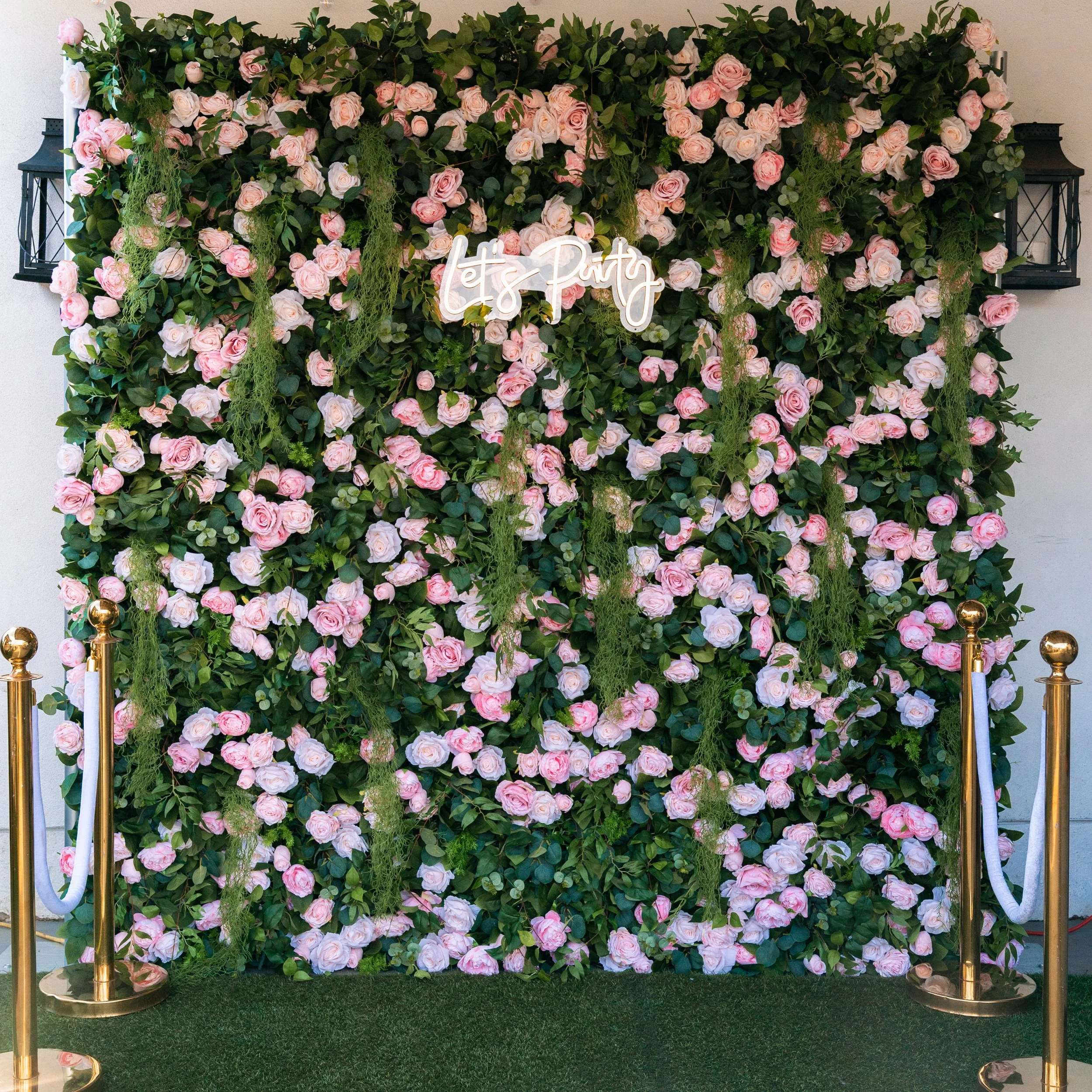 luxury pink flower wall rental for weddings, baby showers, and special events in San Diego