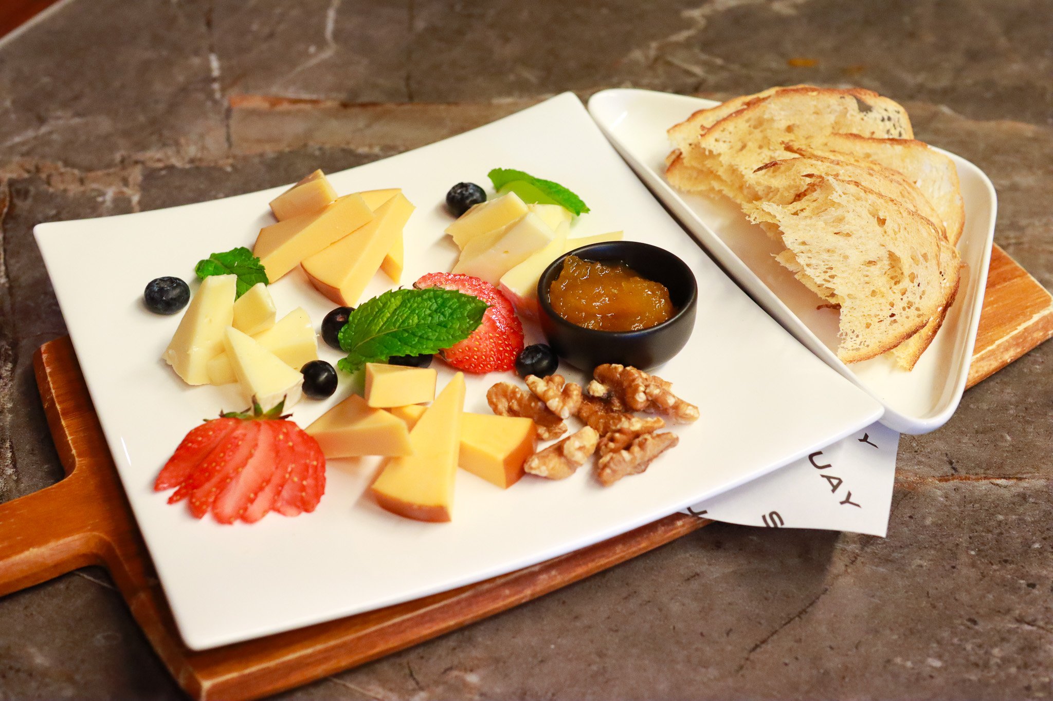Cheese platter for two served with thai fruit compote & sourdough chips