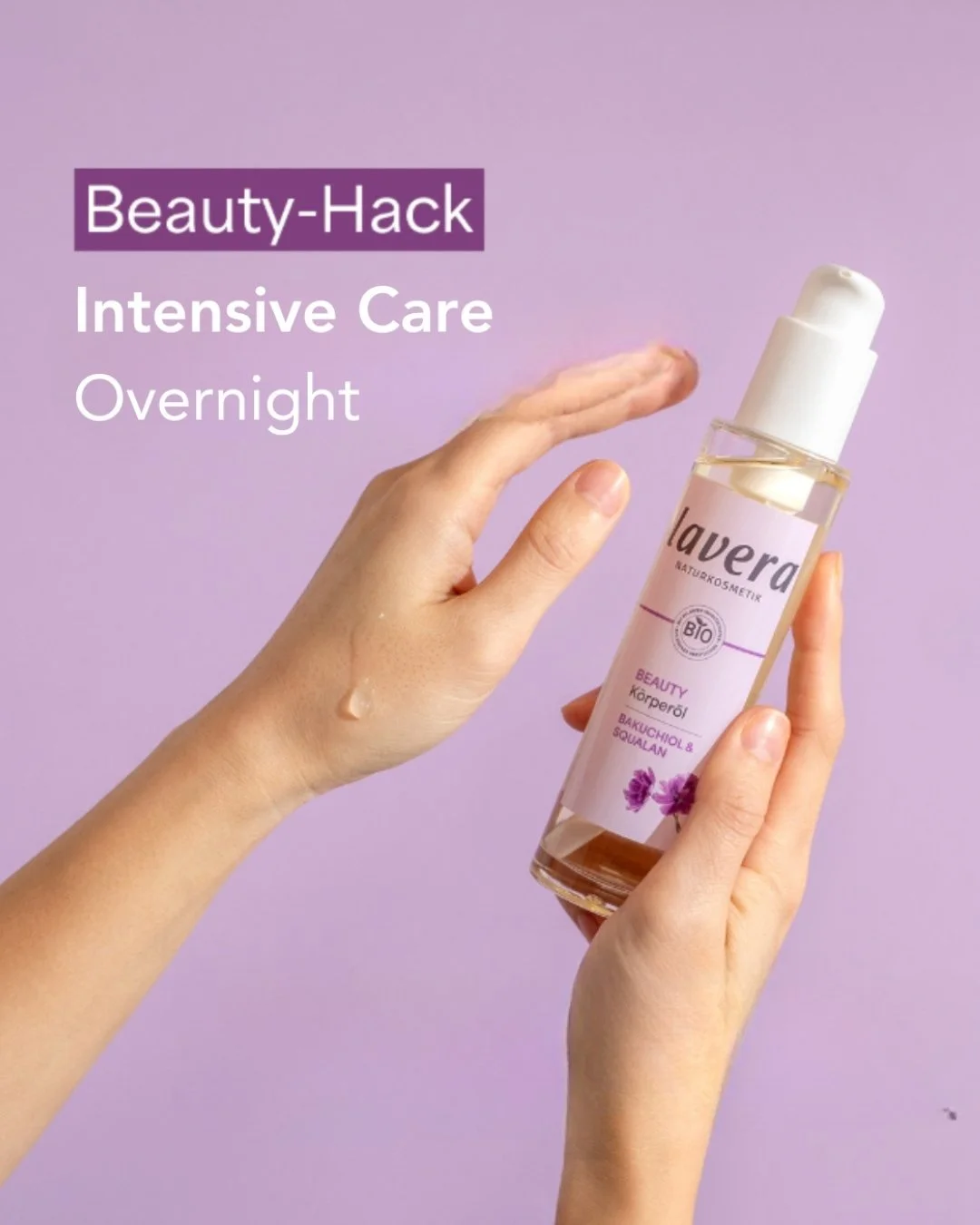 While we sleep, the skin's repair processes are running at full speed. A nourishing body oil, such as the Beauty Body Oil, can enhance this effect. During sleep, less moisture evaporates, allowing the oil to be absorbed optimally. 

www.lavera.co.uk
