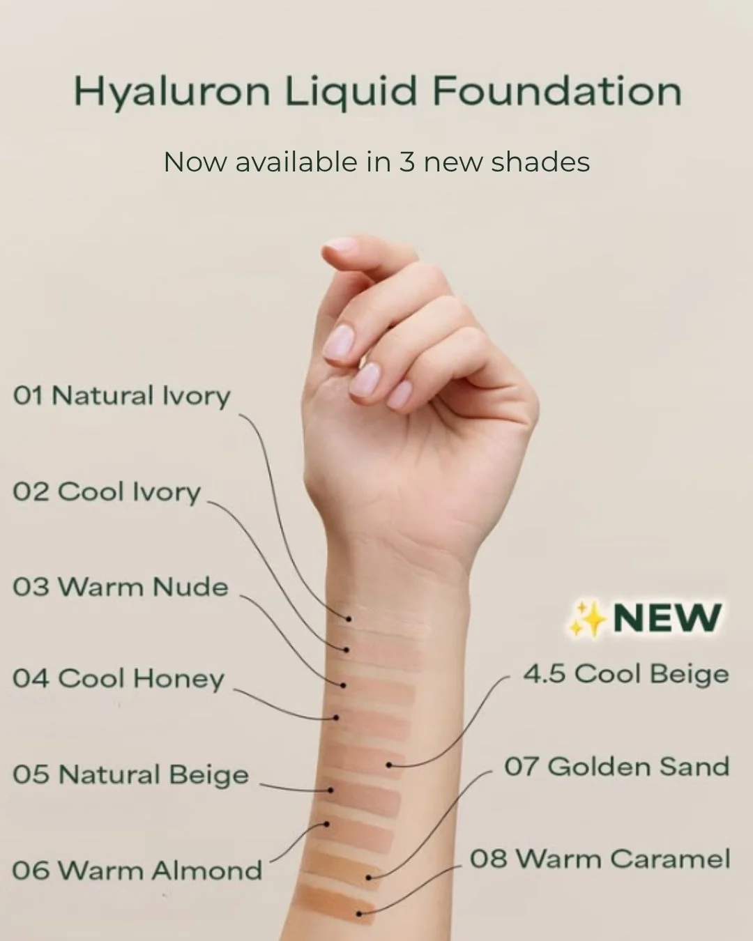 New Hyaluron Liquid Foundation shades just dropped! 

The silky, smooth texture of our foundations gently melt into your skin, giving a flawless complexion with a weightless feel. A must-have in every make-up bag! 💛

#makeup #makeupgoals #makeupesse