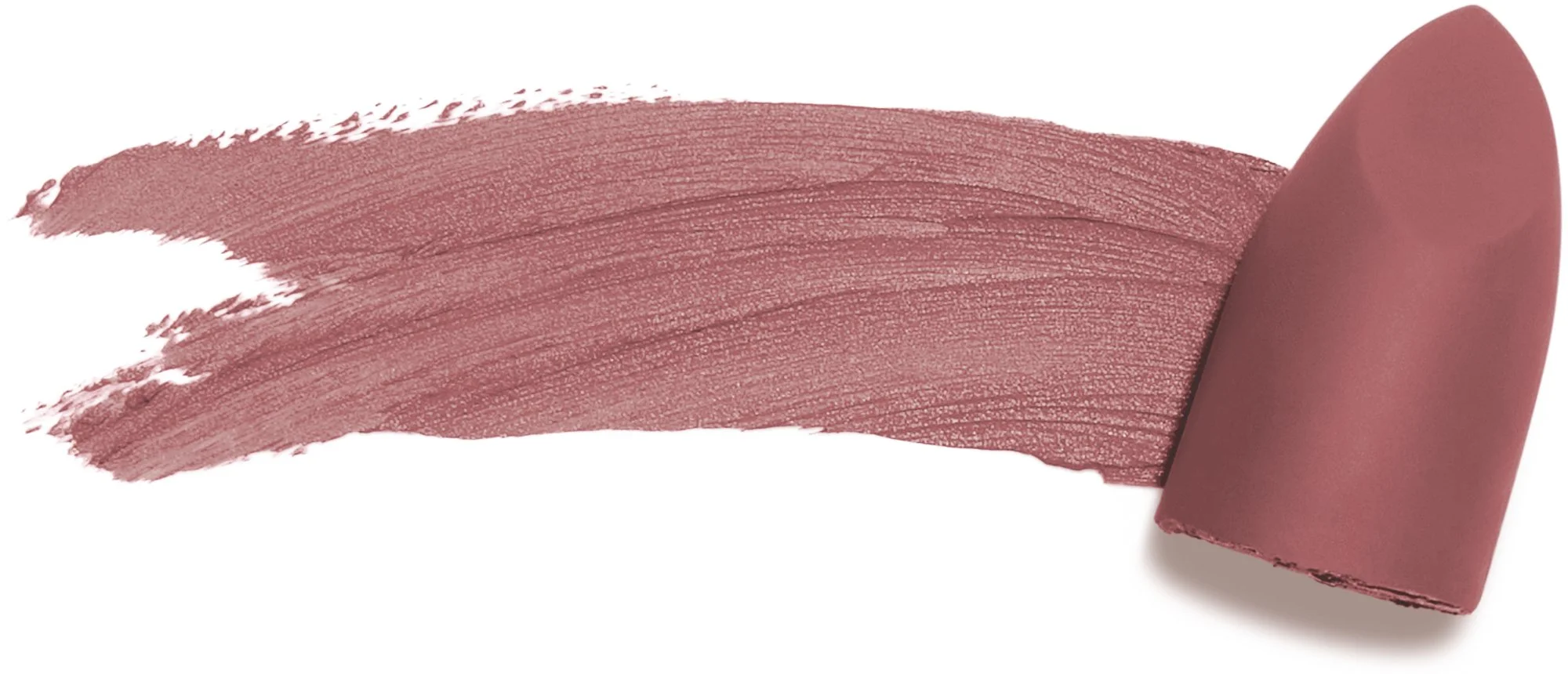 A dusty rose lipstick swatch on a white background with the lipstick tube on the right side.