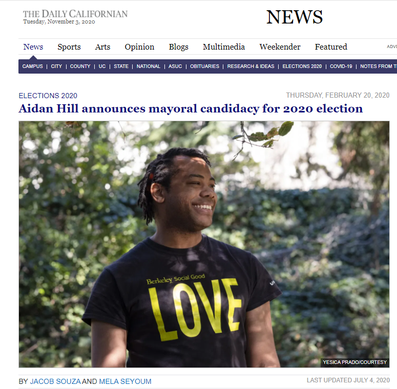 Aidan Hill announces mayoral candidacy for 2020 election | DailyCalifornian 2020