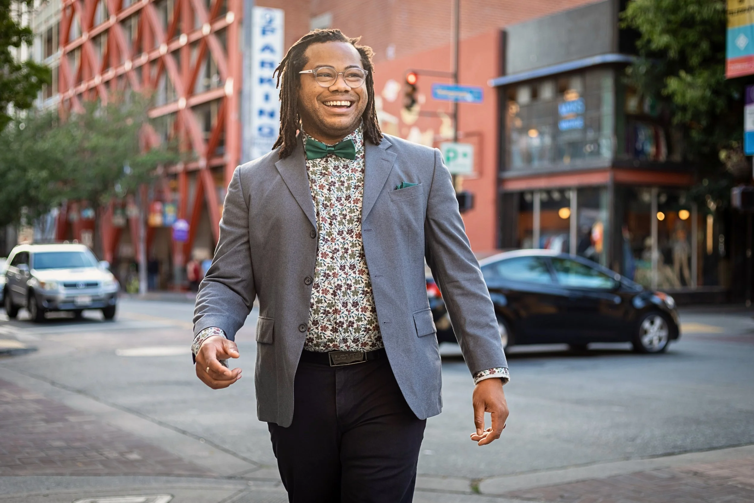 Aidan Hill walking in Southside Berkeley during their campaign for City Council District 7