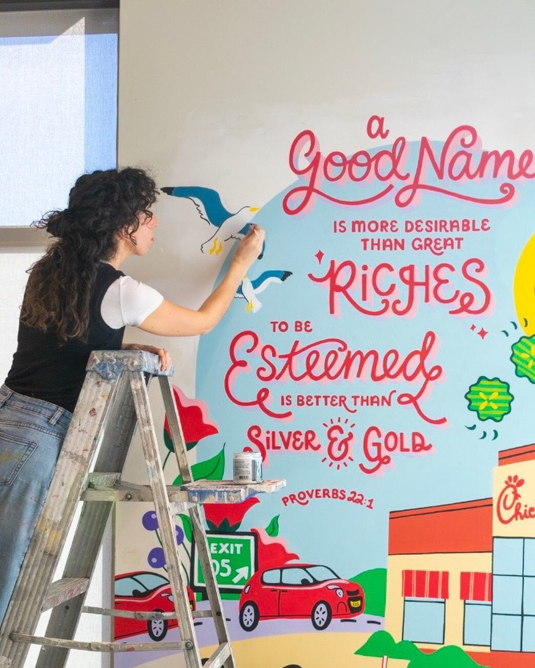 Here&rsquo;s some of the mural painting process at Chick-Fil-A in Eatontown, NJ! @cfaeatontown 

I have to say, this absolutely lovely Chick-Fil-A was not a bad place to spend a couple of days painting. Not bad at all 🐥