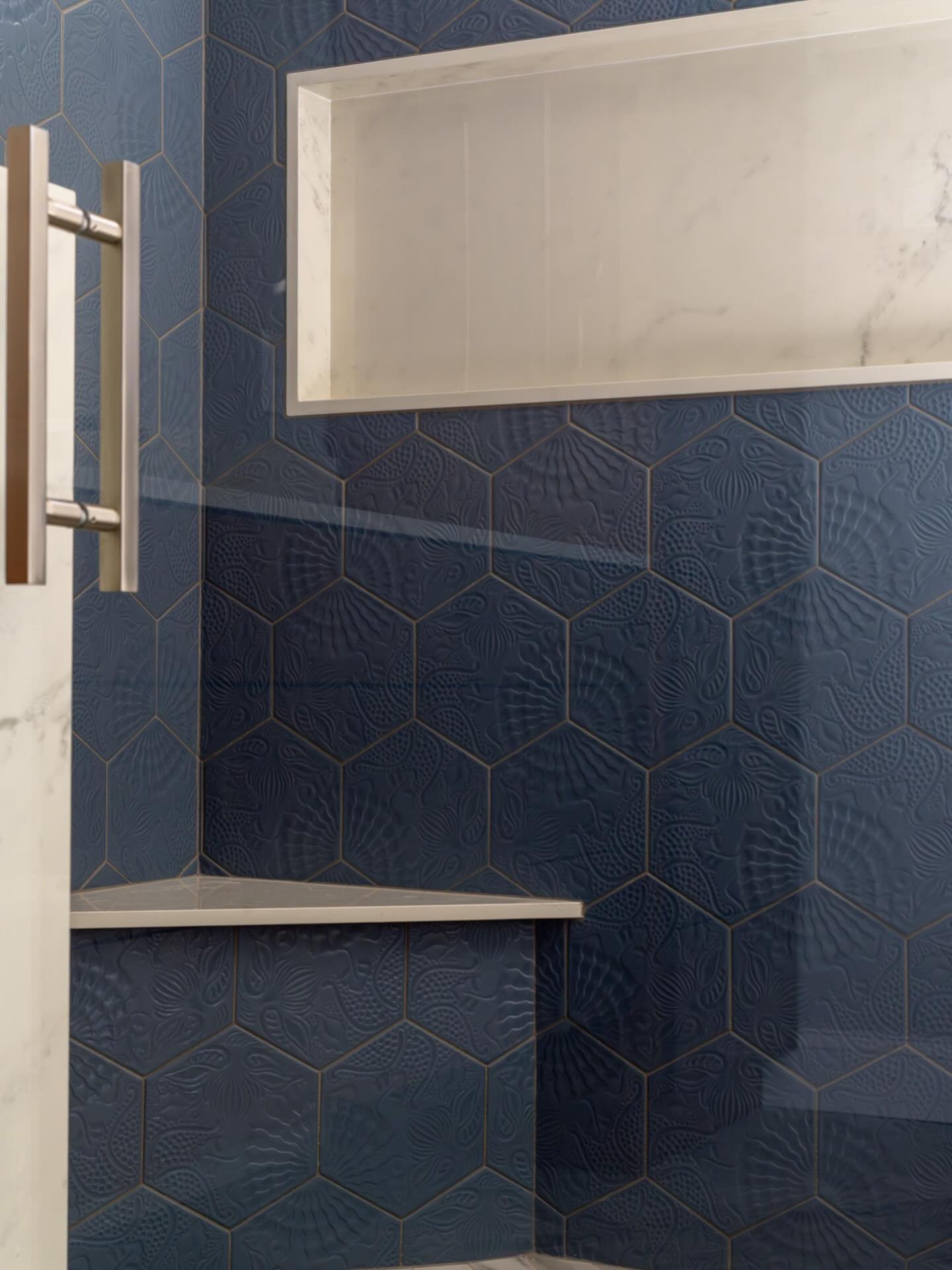 Step into summer with cool blue tile and a freshly renovated bathroom designed to refresh and inspire.

#homerenovation #bathroominspiration #austintexas