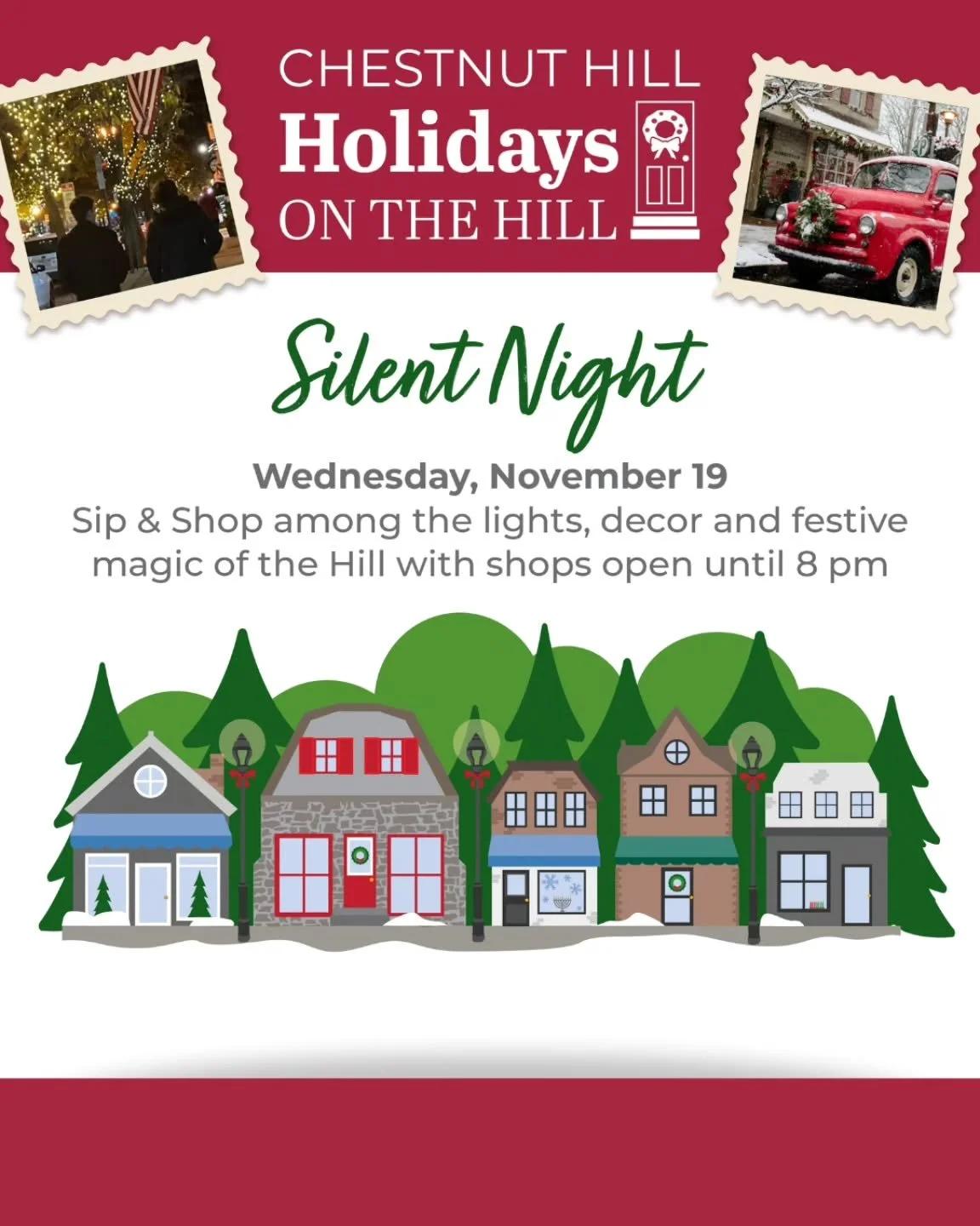 Come out this Wednesday 11/19 for Silent Night Sip &amp; Shop (sort of our November version of December&rsquo;s wildly popular Stag &amp; Doe Nights). Stores will be open till 8pm, with entertainment along Germantown Avenue, special treats at the sho