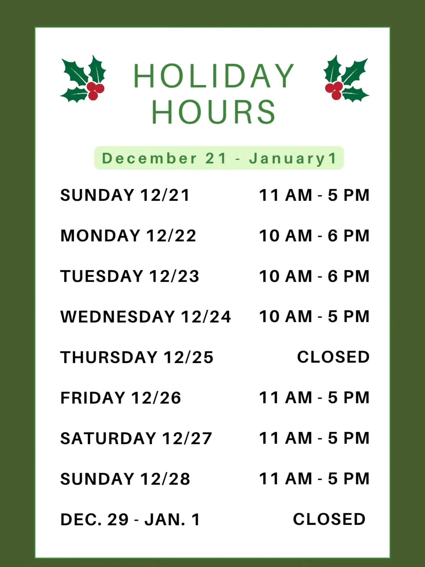 There's PLENTY of time! 🎁 Extra hours this week for your shopping convenience 🎄