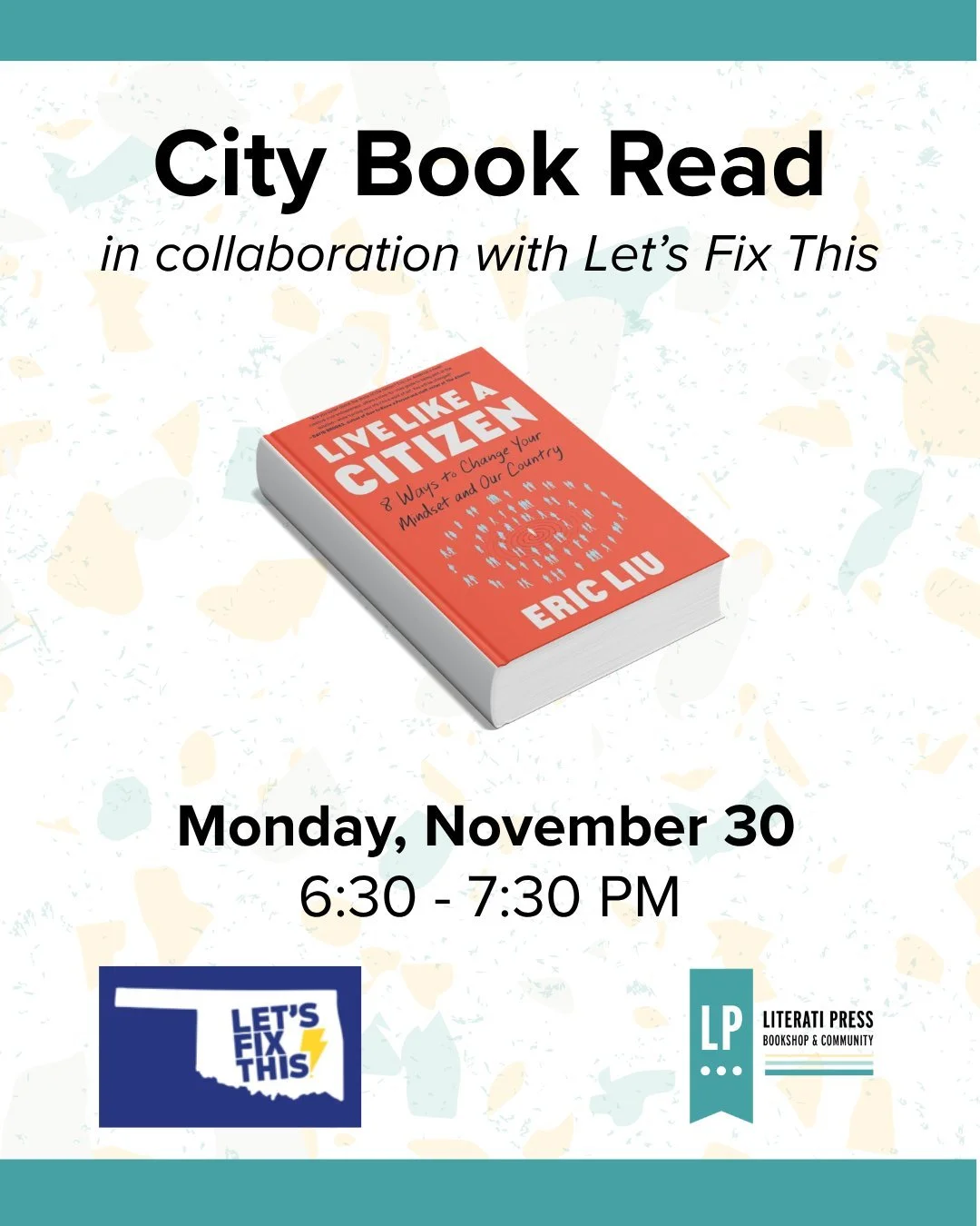 Next month, we'll be hosting Rep. Ellen Pogemiller, HD88, and Councilor James Cooper, Ward 2, for a conversation as a part of Let's Fix This' City Book Read. Get your copy of Eric Liu's LIVE LIKE A CITIZEN and come out next month to join the conversa