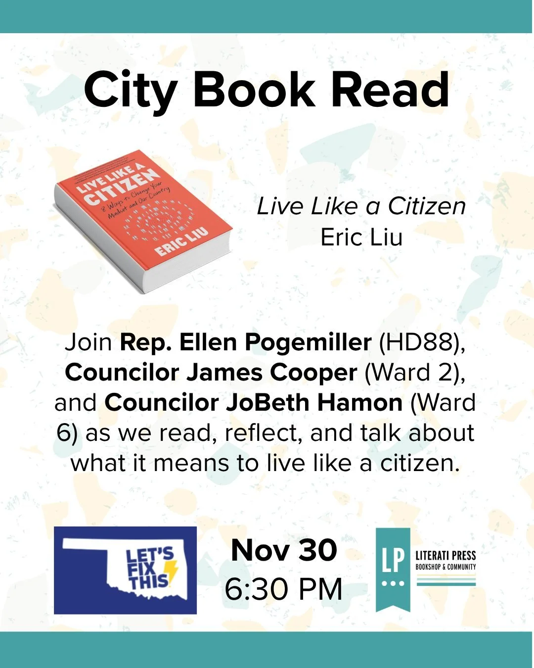 One month from today, we'll be hosting a City Book Read on Eric Liu's LIVE LIKE A CITIZEN. And we were already so excited to have Rep. Ellen Pogemiller (HD88) and  Councilor James Cooper (Ward 2) here to discuss... but now we're even more excited, si