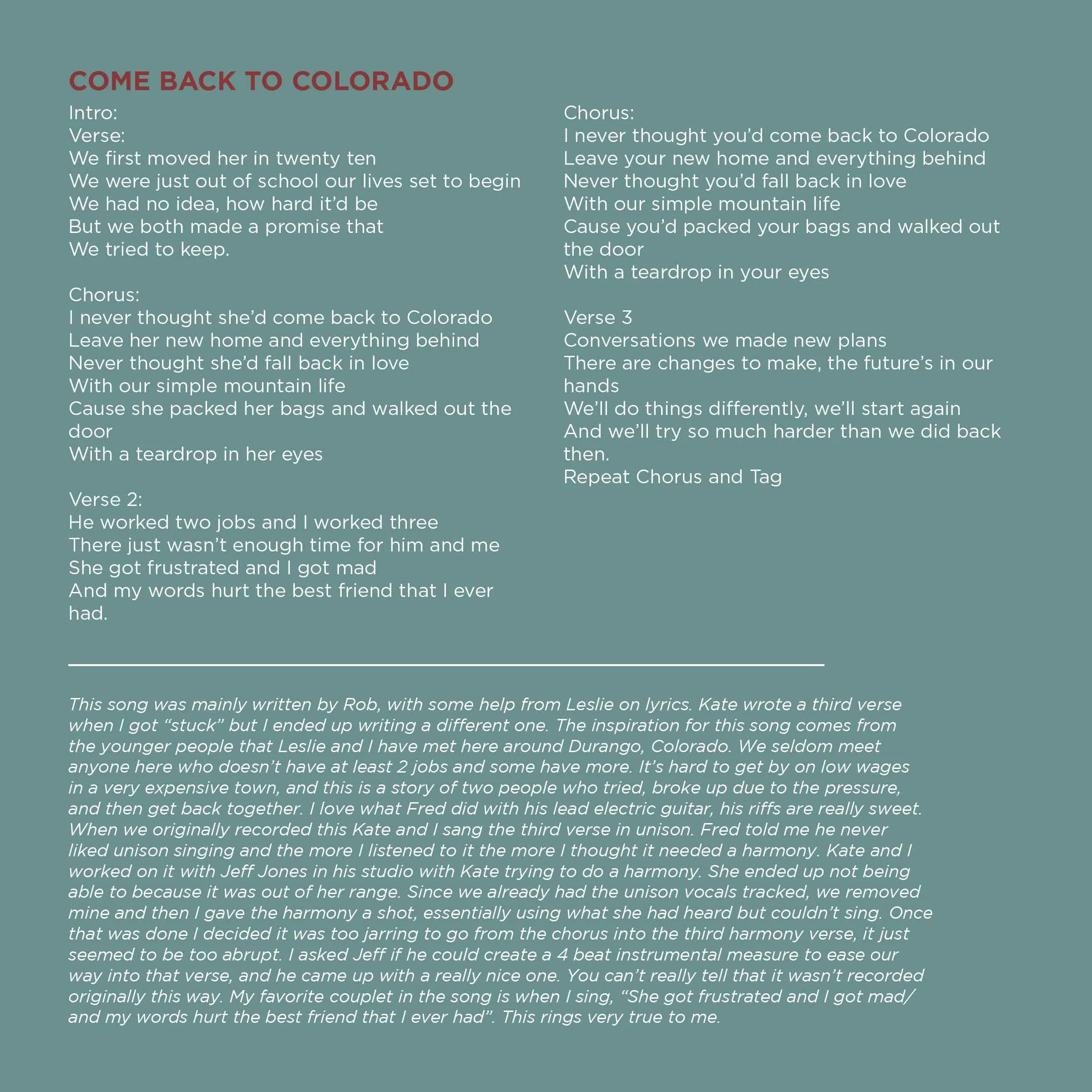 Come Back to Colorado