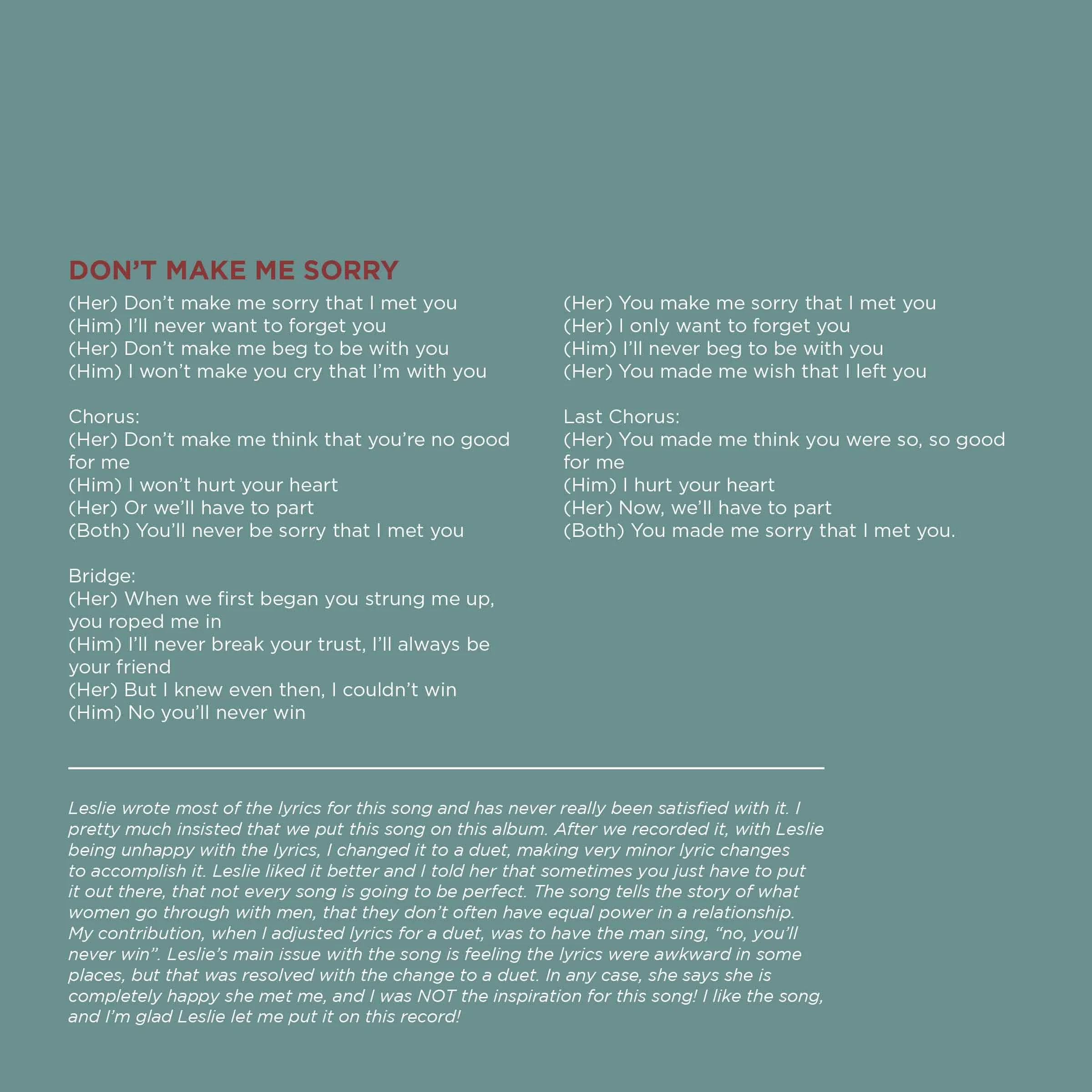 Don’t Make Me Sorry