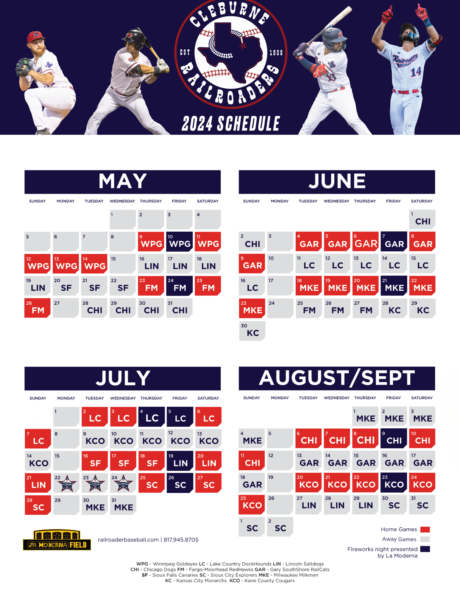 2024 Schedule — Cleburne Railroaders