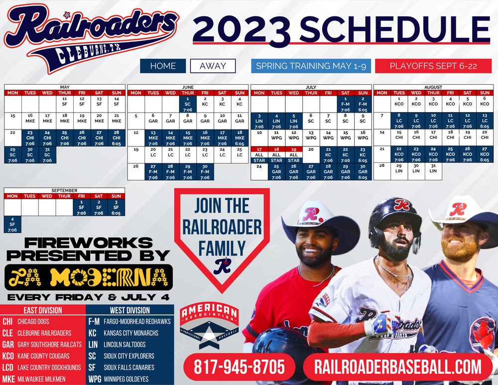 American Association, Cleburne Railroaders release schedule for 2023 season — Cleburne Railroaders