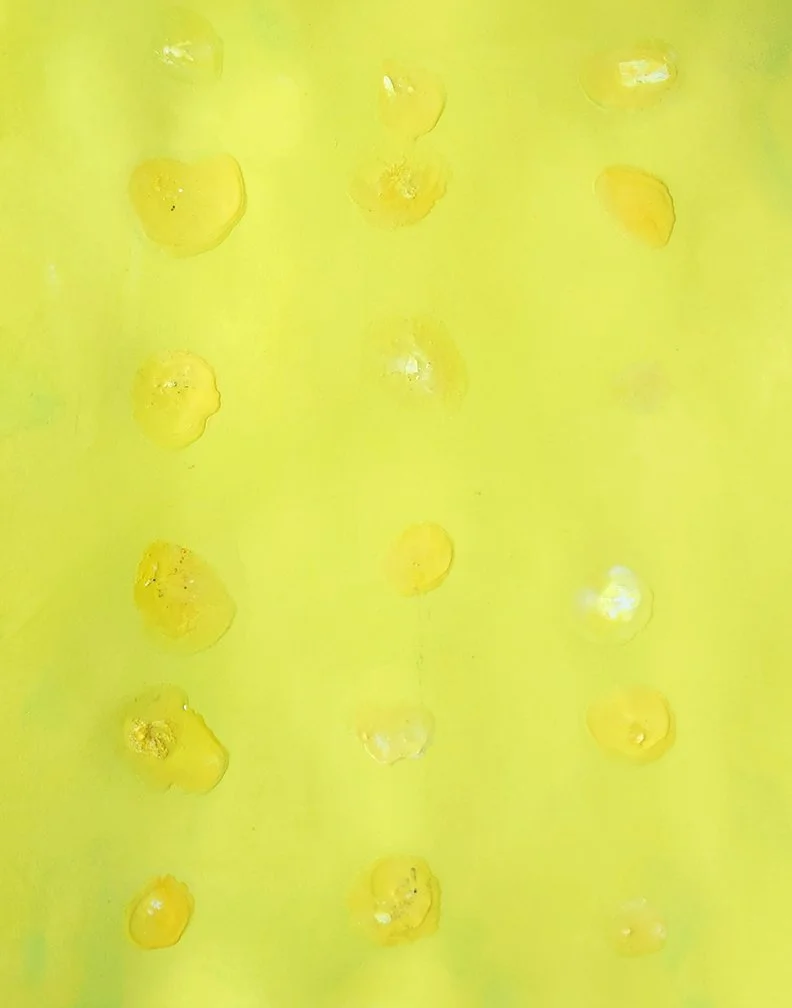 Yellow Beach  (encaustic, oil on velum paper, 22"x18" framed, 2025)