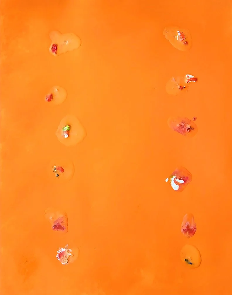 Orange Beach  (encaustic, oil on velum paper, 22"x18" framed, 2025)