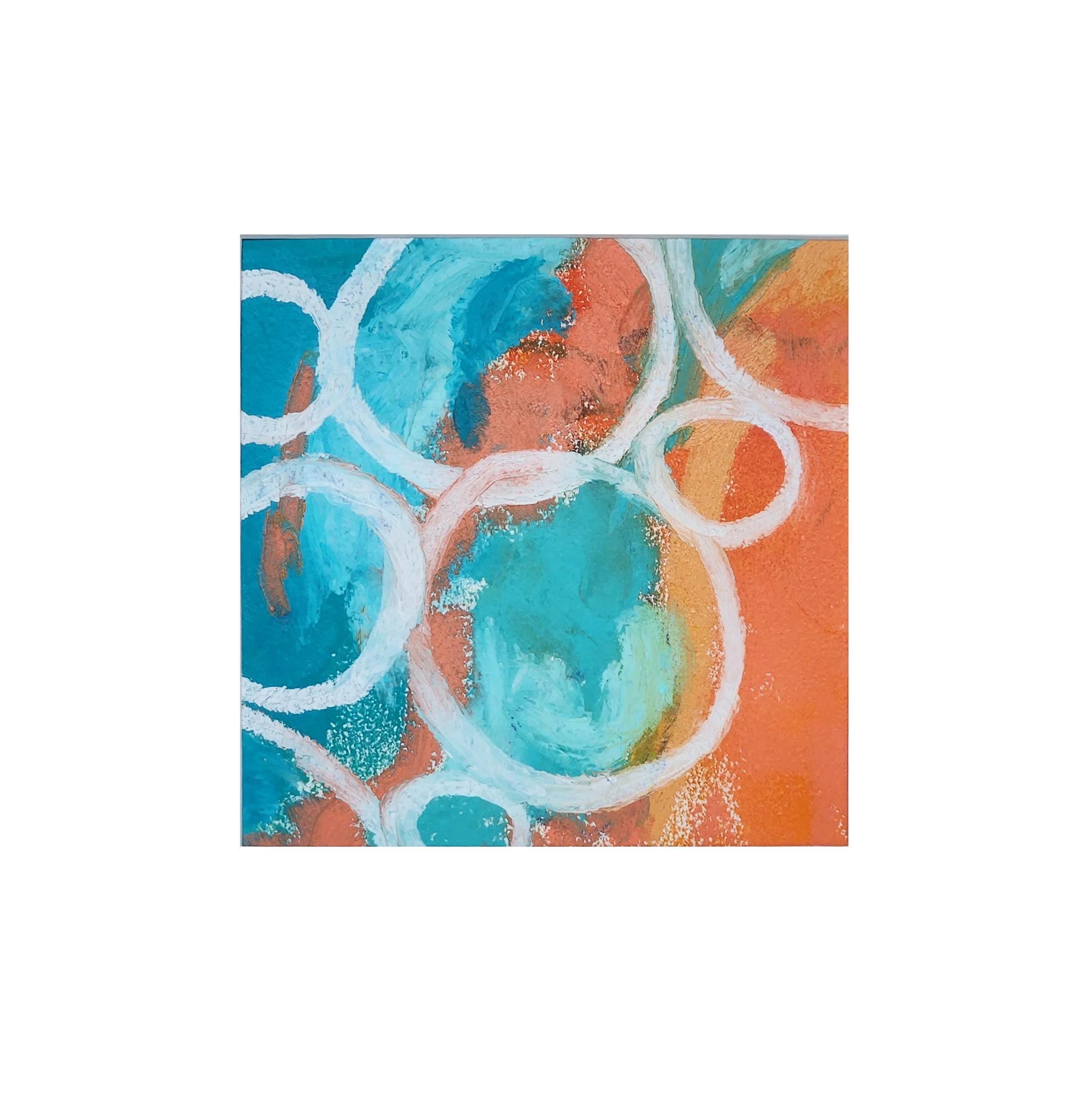 Blue Orange IV,  (encaustic monotype with oil, stabilo pencil, 11"x11" framed, 2024)