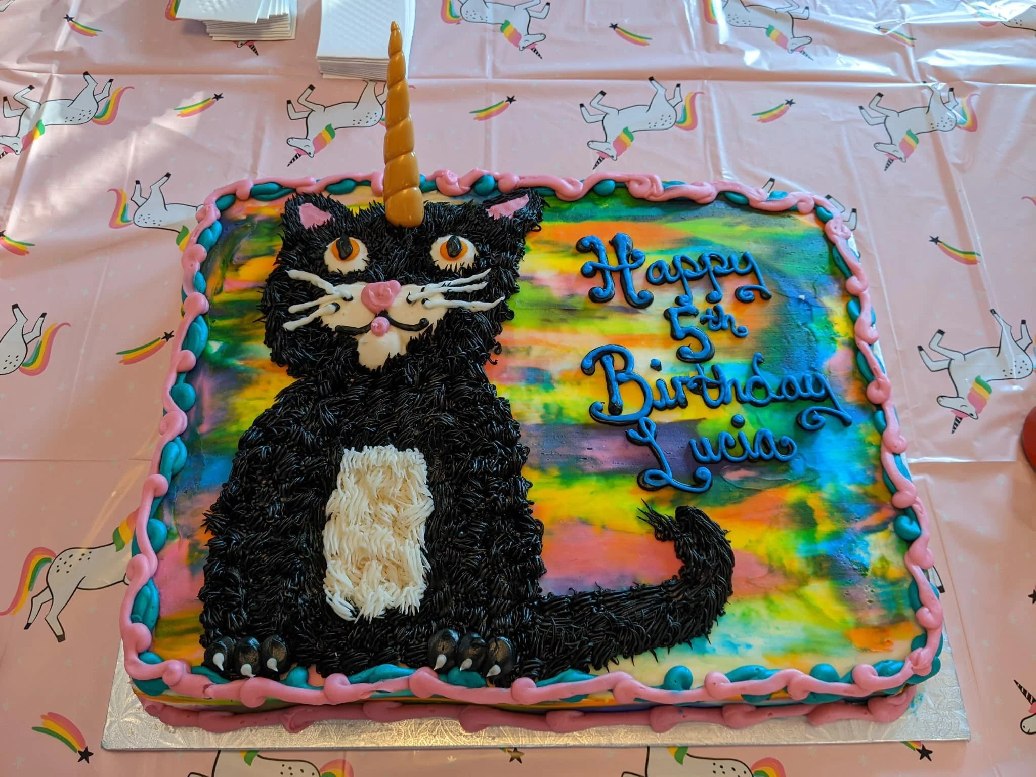 Yesterday we celebrated Lucia&rsquo;s fifth birthday with her friends from preschool. We went to Lunds to order a cake, and this is the design she directed the cake decorator to make&hellip; to be clear, she originally wanted the cake to say, 
&ldquo