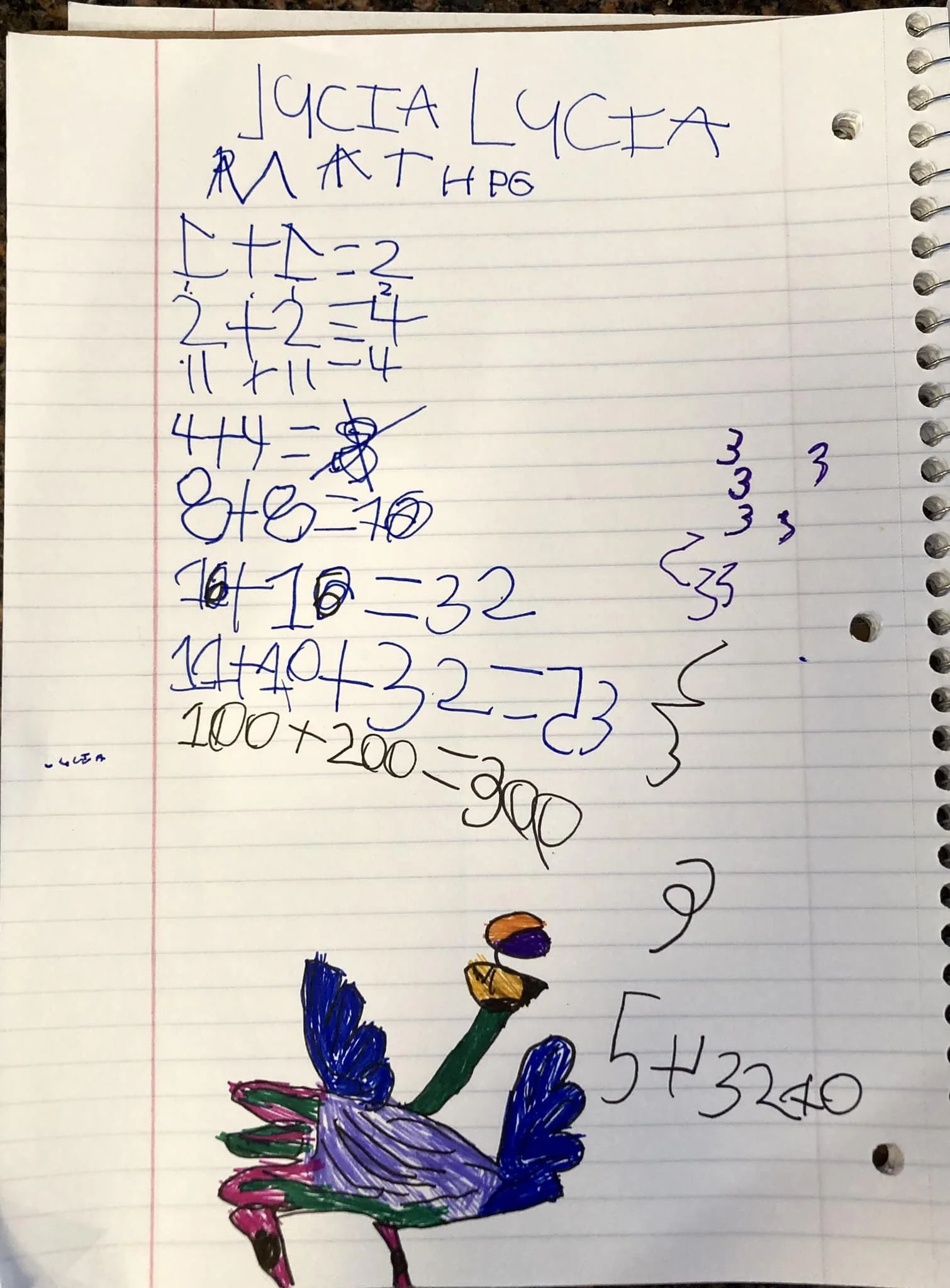 Lucia has various iterations of this math book she&rsquo;s created, but none of them include the amazing drawing of a bird on the bottom&hellip; (and just in case you think she got some wrong, she drew her 6s backwards and tried to fix it so they loo