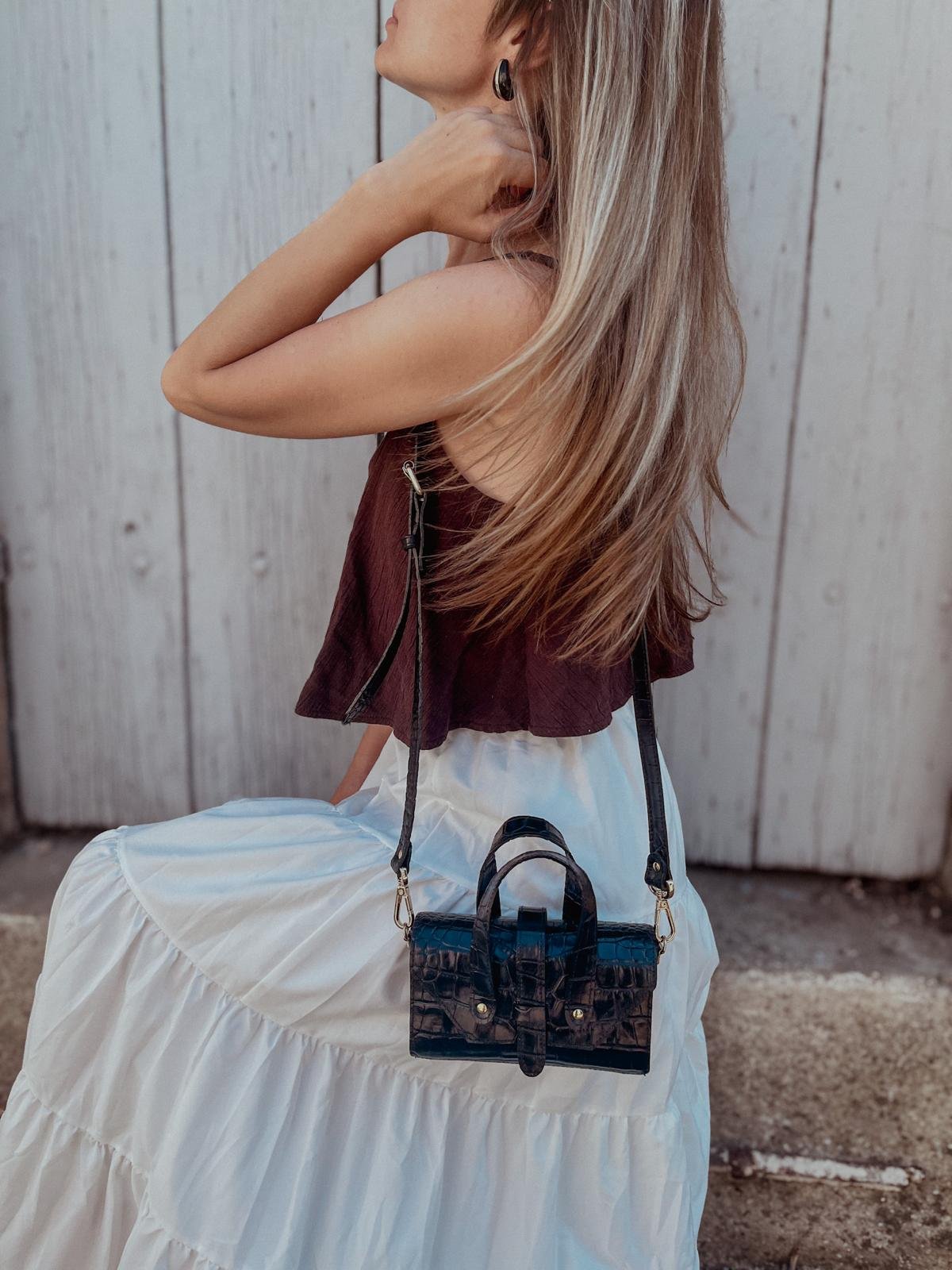Sac en cuir noir croco