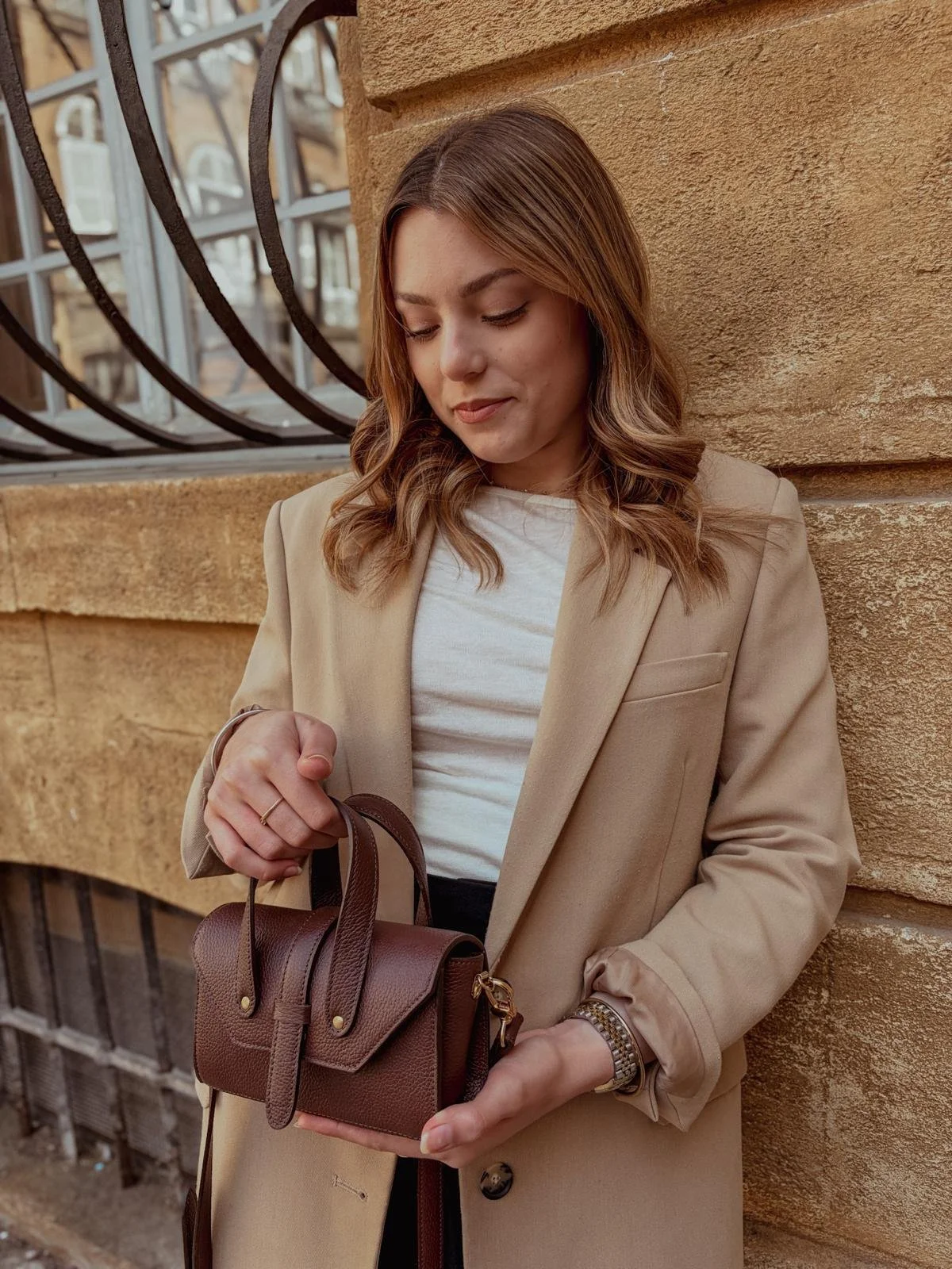 Petit sac en cuir marron chocolat