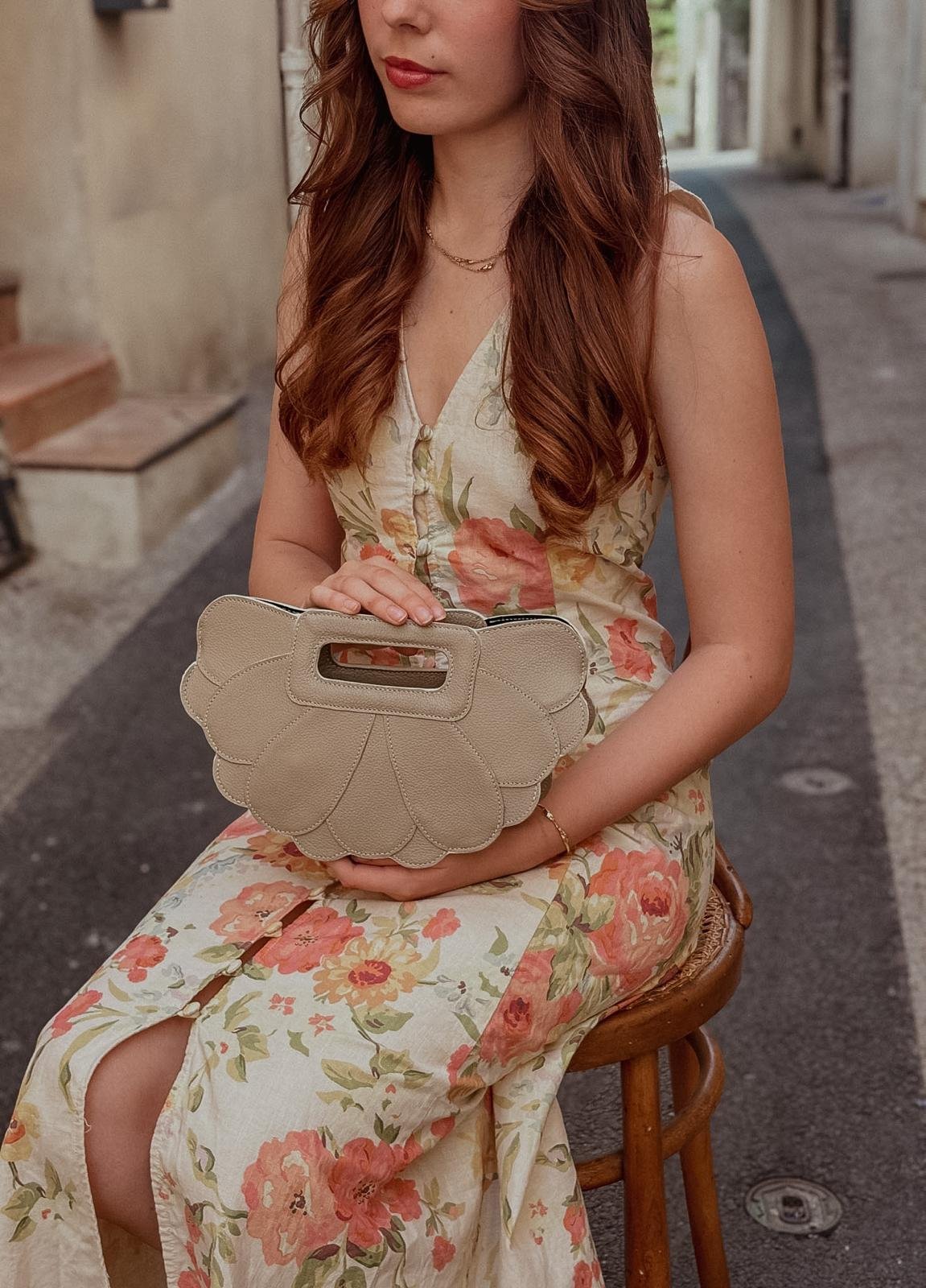 Sac de soirée en cuir taupe