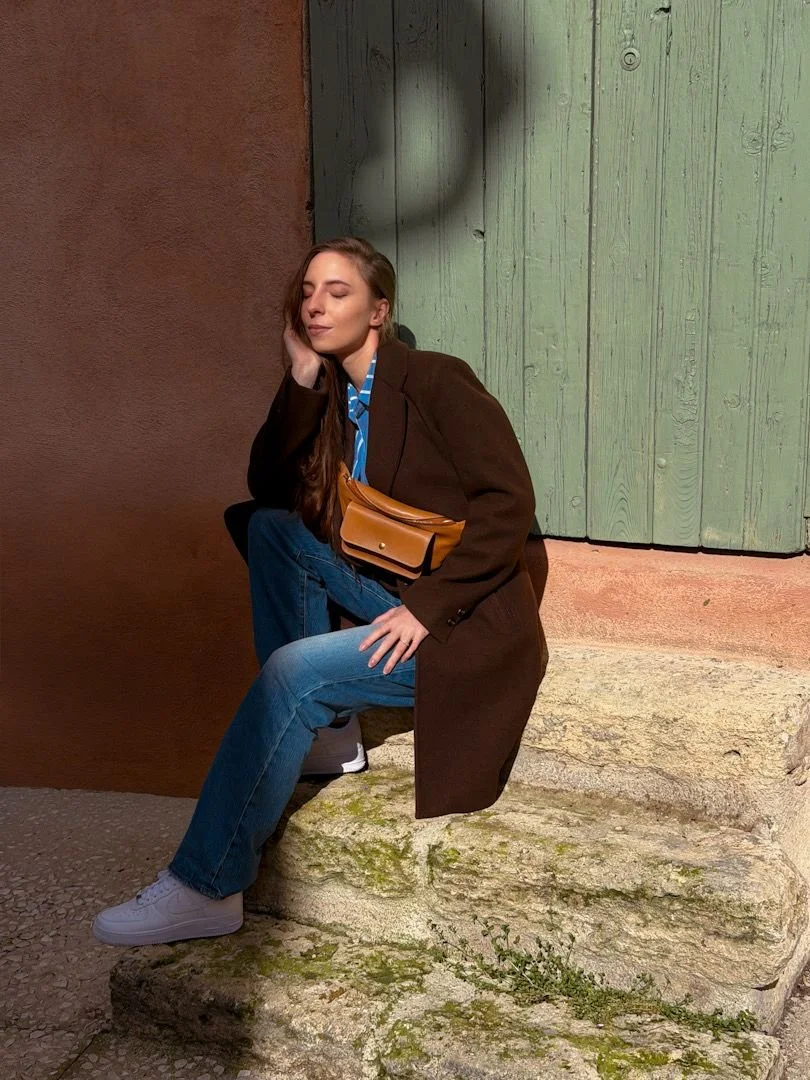 sac banane cuir camel