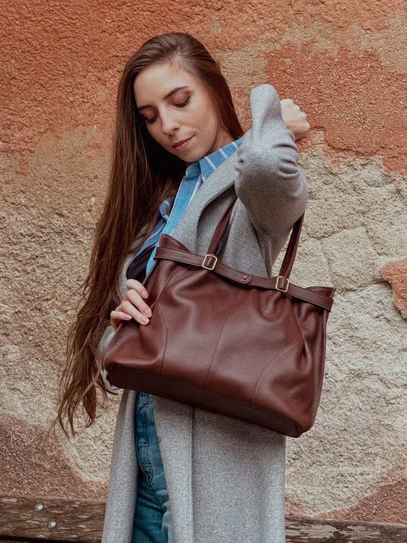 Sac en cuir marron chocolat grainé