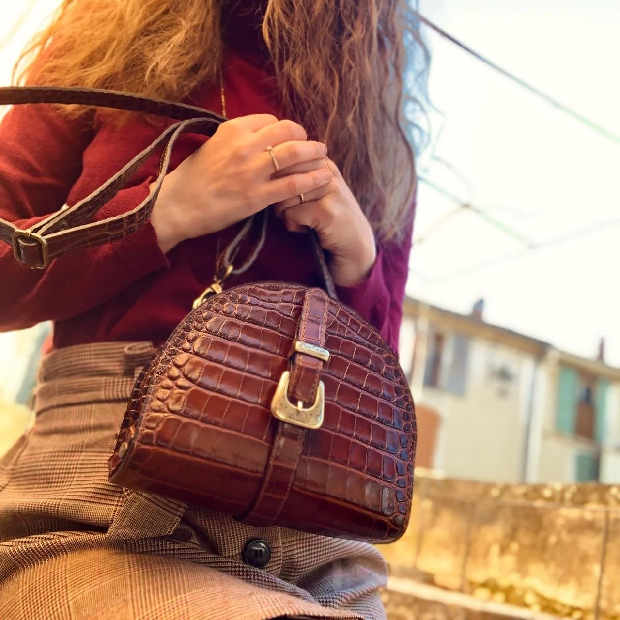 Sac en cuir marron effet crocodile — Maison Rottier Maroquinerie