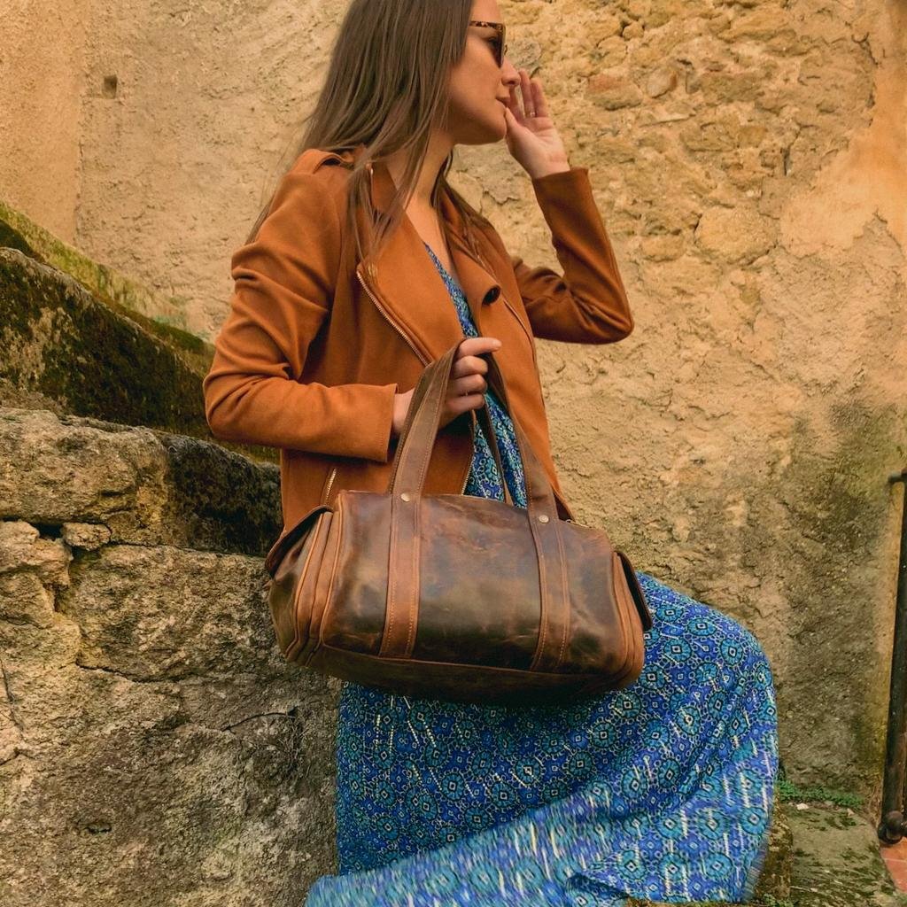 Grand sac en cuir marron style rétro — Maison Rottier