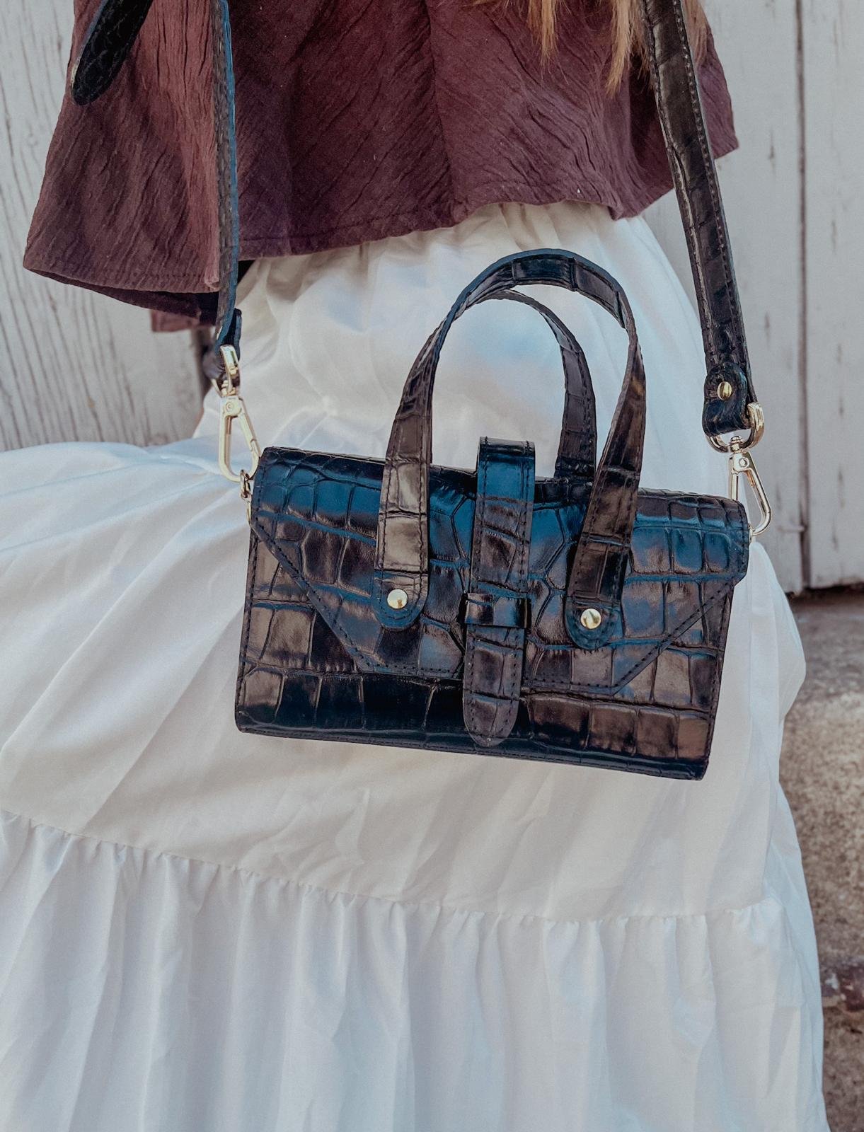 Sac en cuir noir crocodile