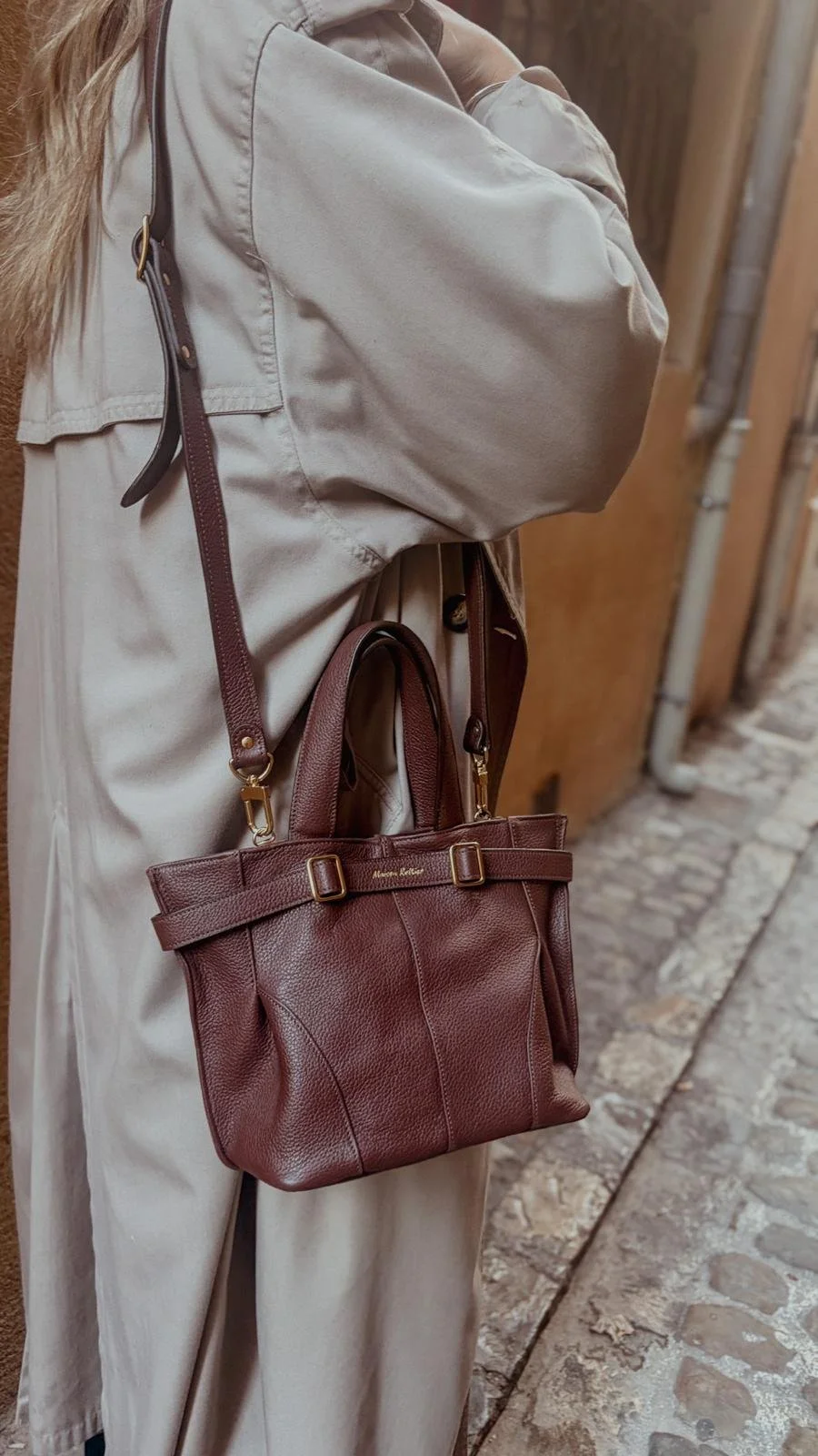 Petit sac cabas en cuir marron chocolat