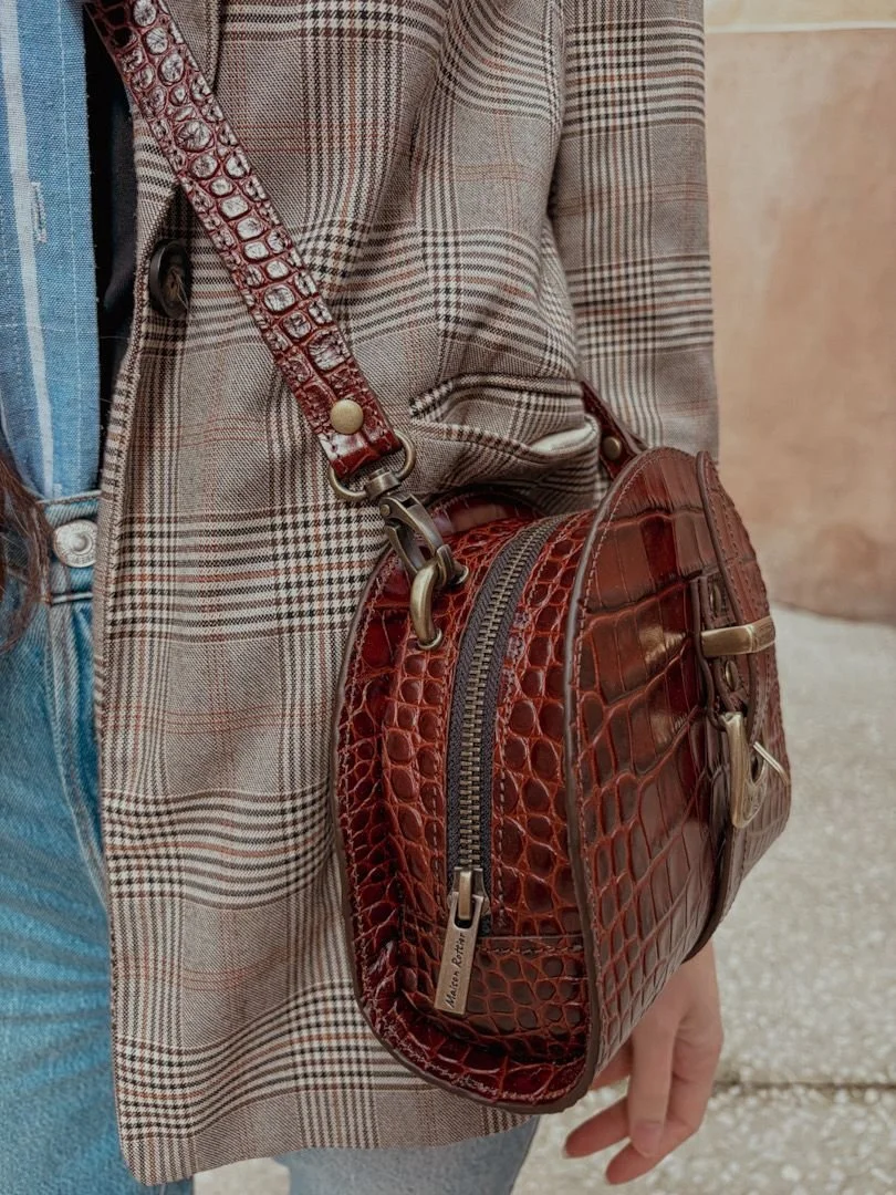 sac en cuir marron croco