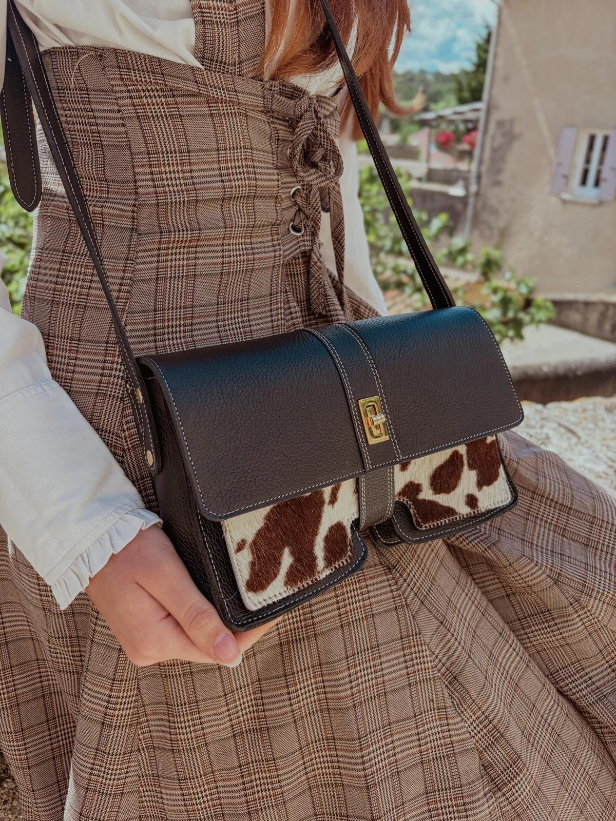 Sac en Cuir Noir Motif Vachette - Justine
