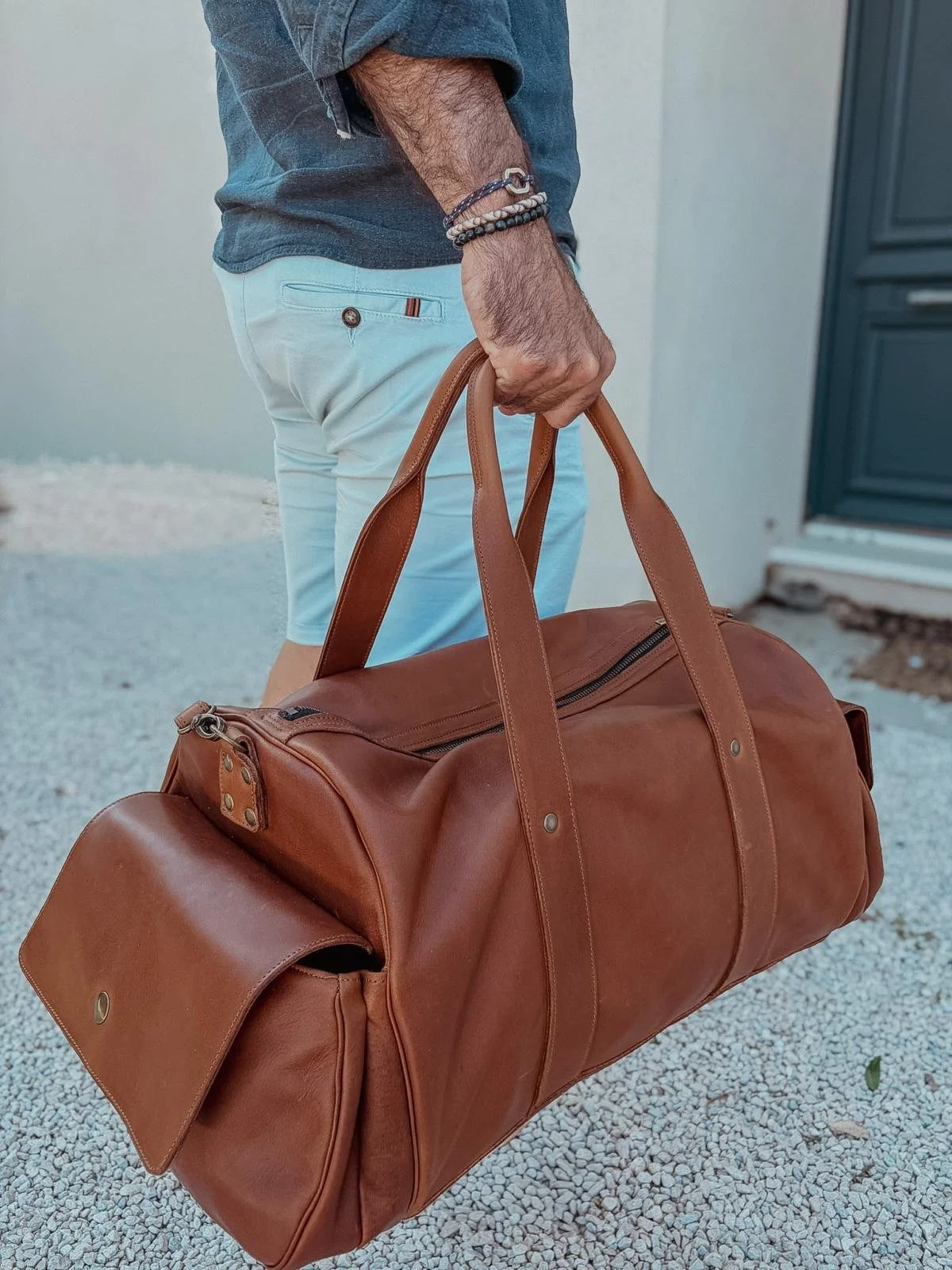 Grand sac de voyage en cuir marron vintage