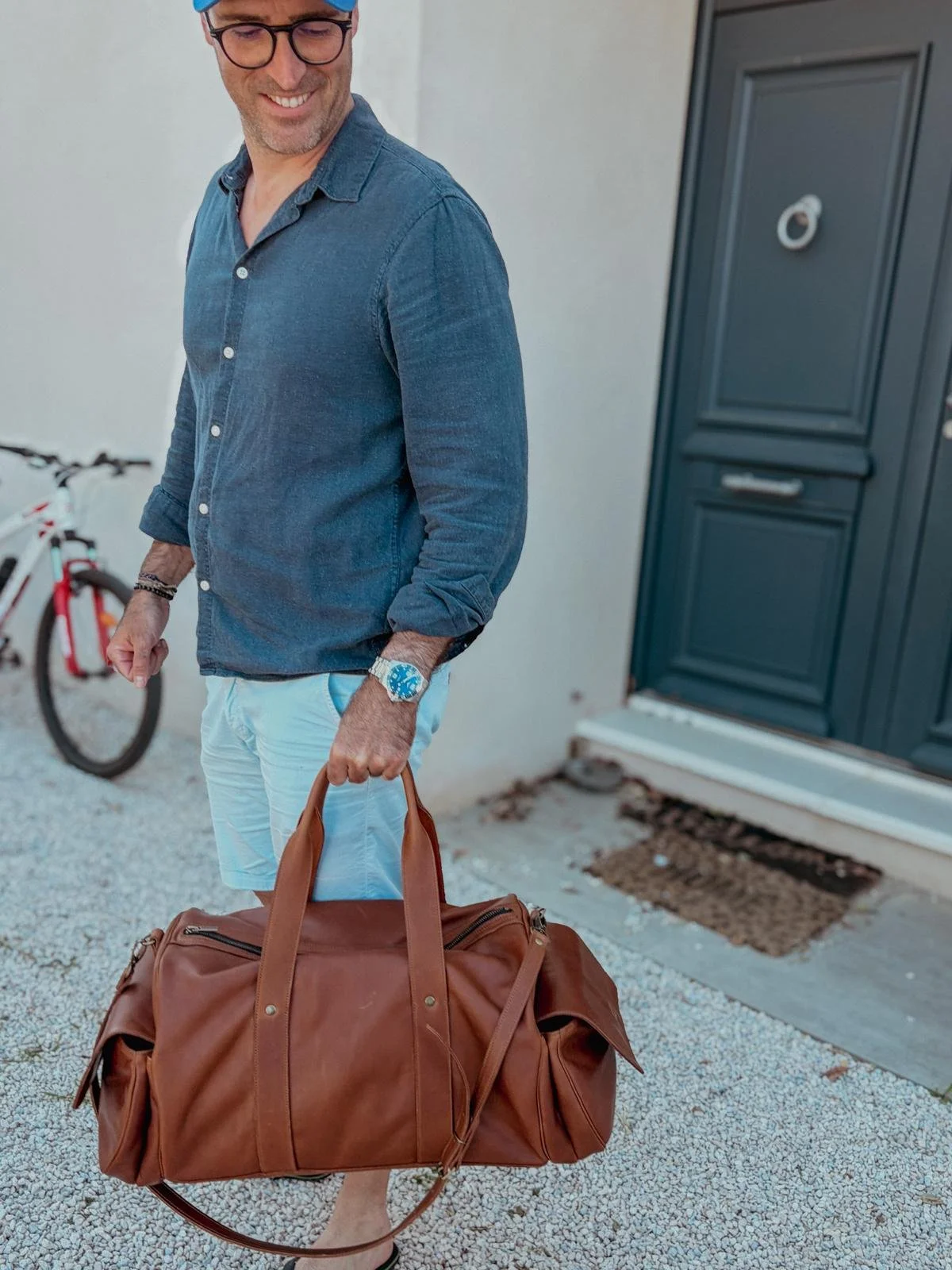 Grand sac de voyage en cuir marron vintage