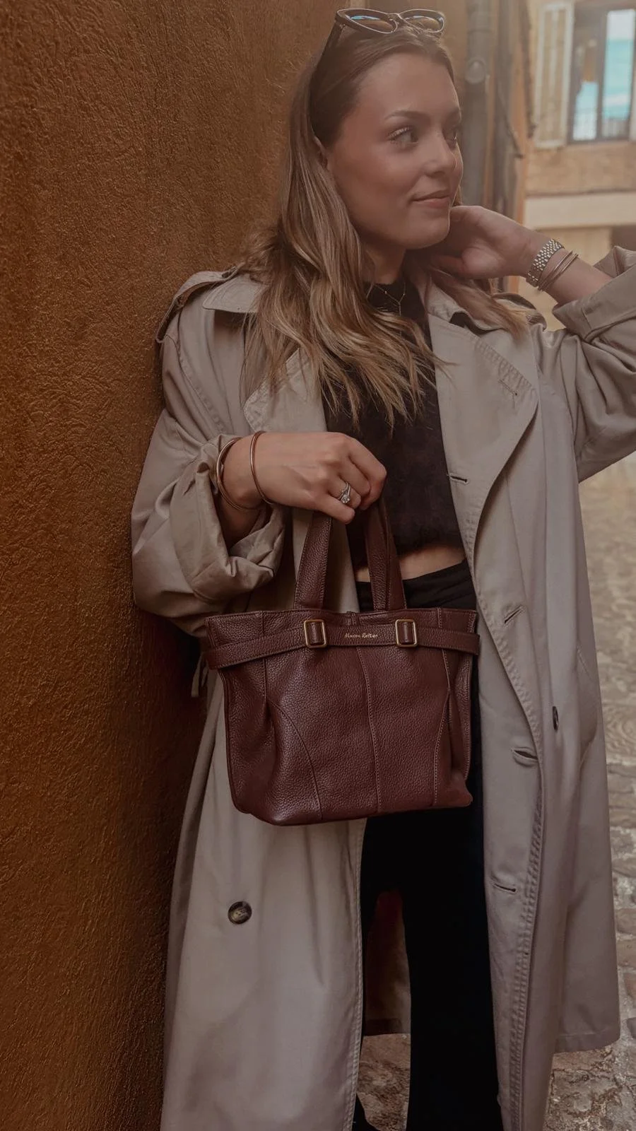 Petit sac cabas en cuir marron chocolat