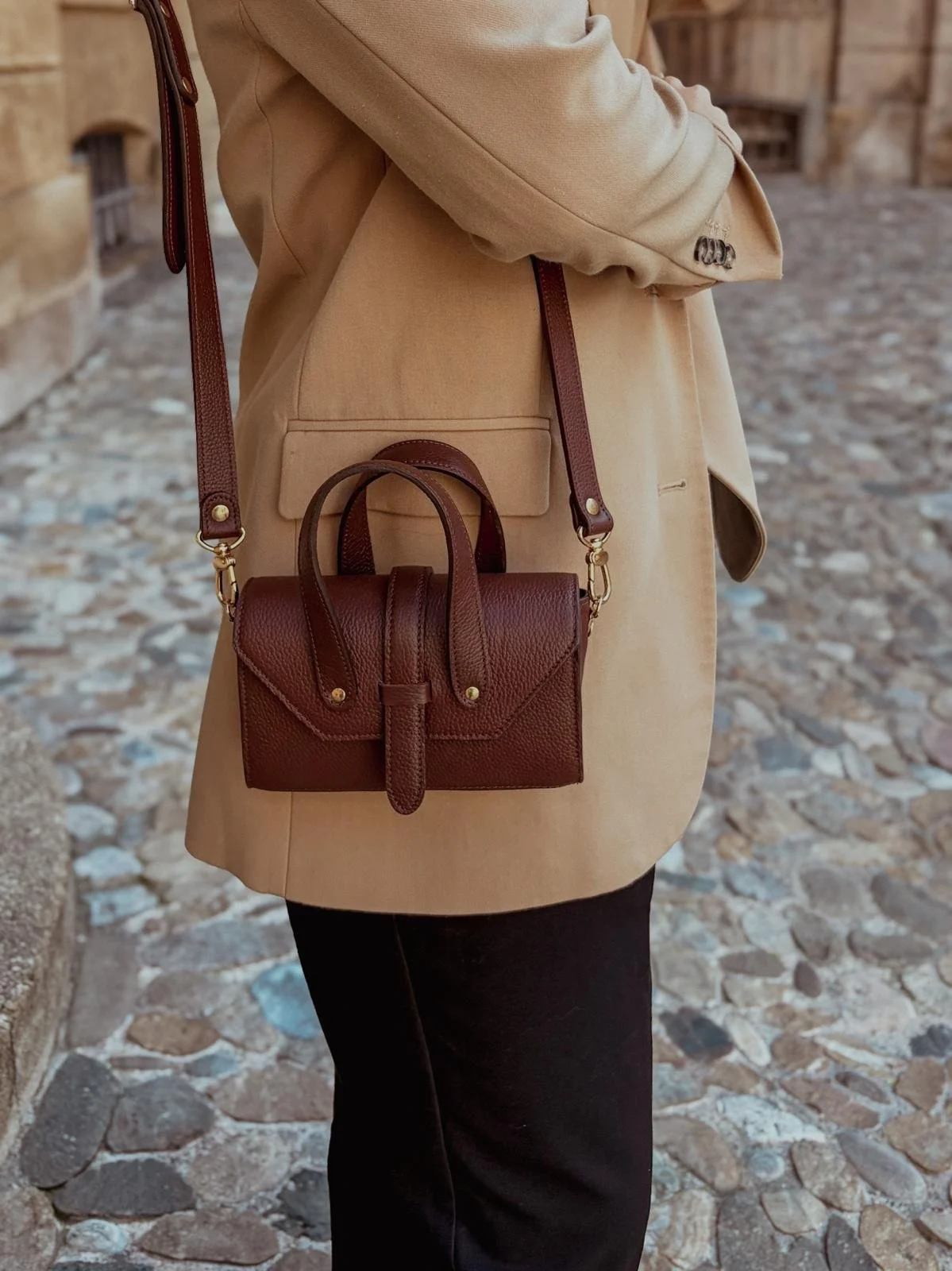 Petit sac en cuir marron chocolat