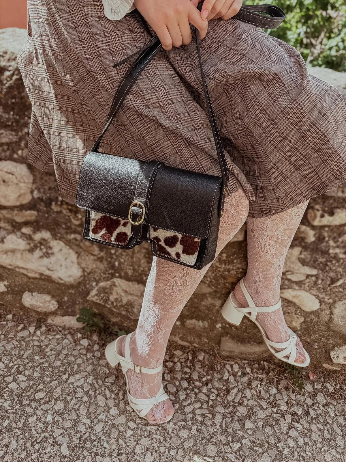 Sac en cuir noir motif vachette