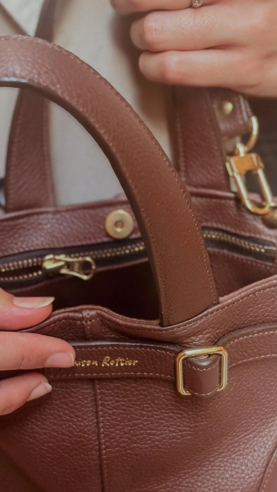 Petit sac cabas en cuir marron chocolat