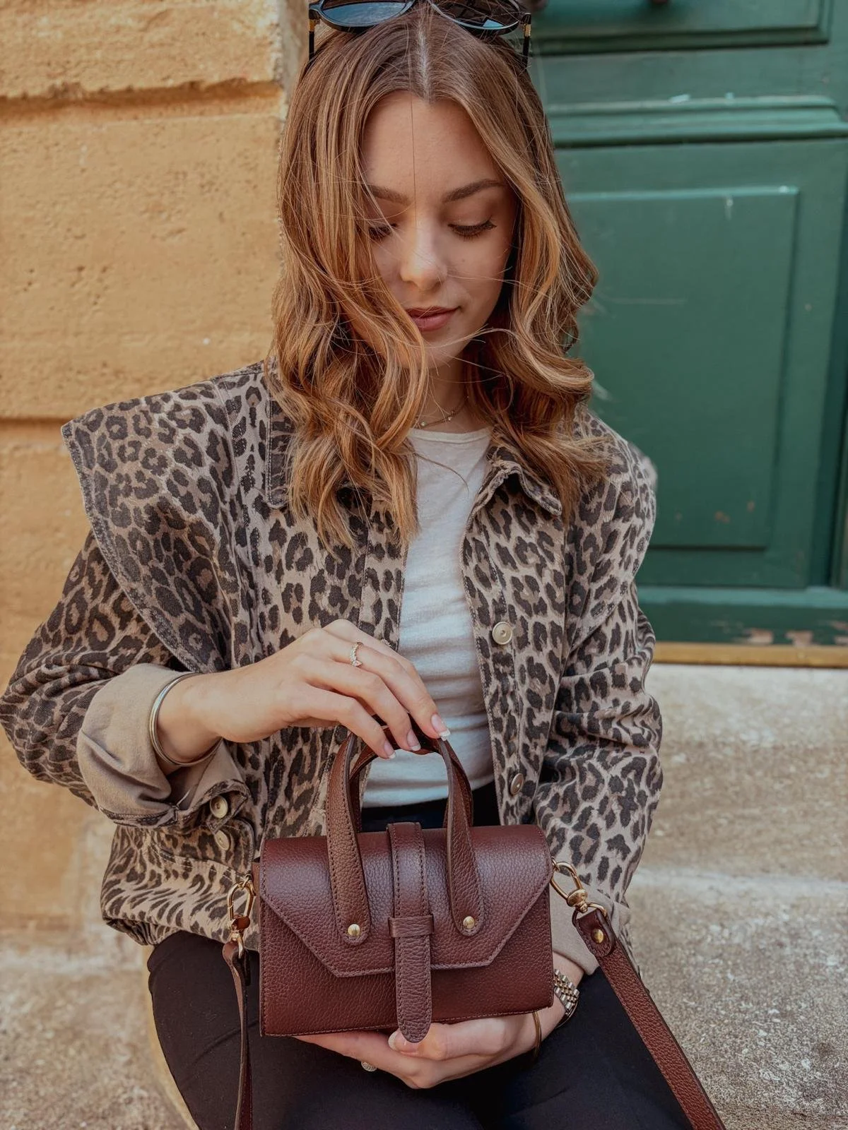 Petit sac en cuir marron chocolat
