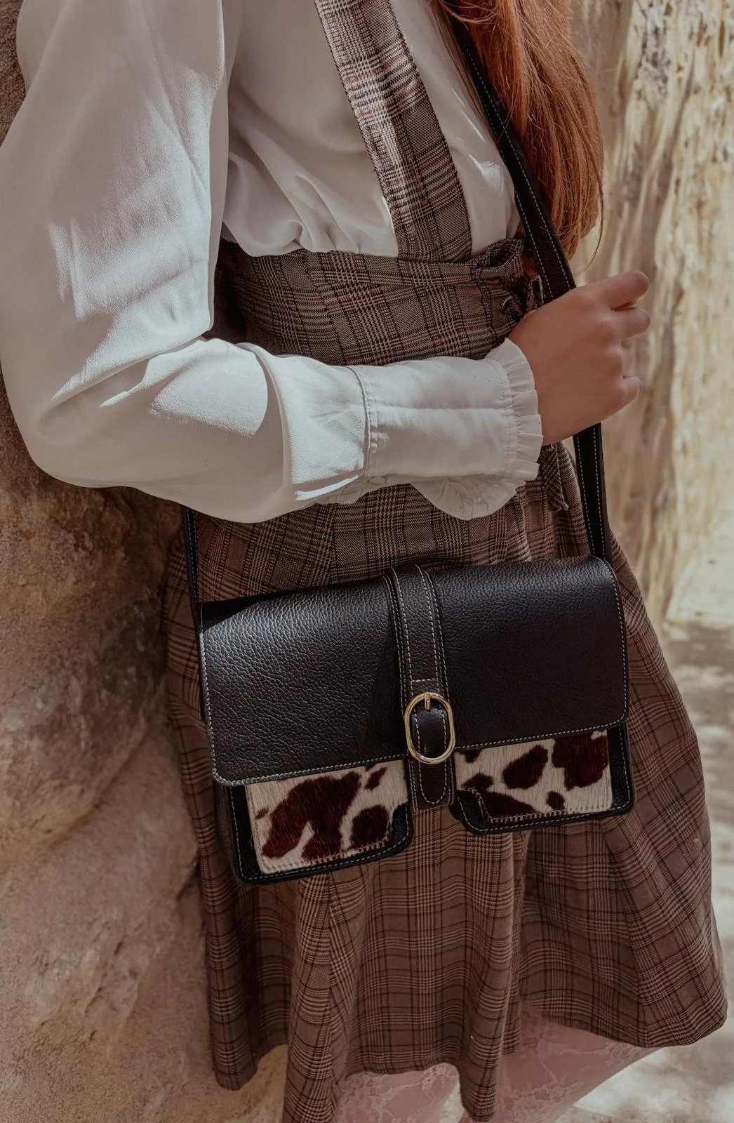 Sac en cuir noir style vachette