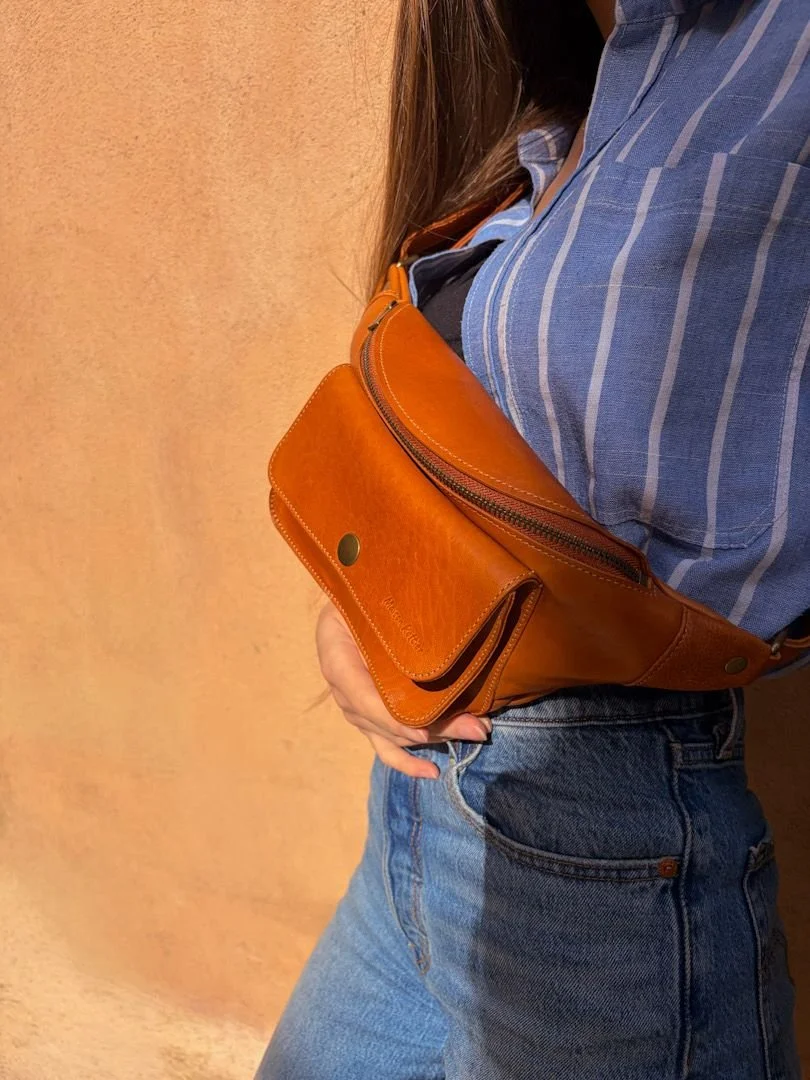 sac banane cuir marron