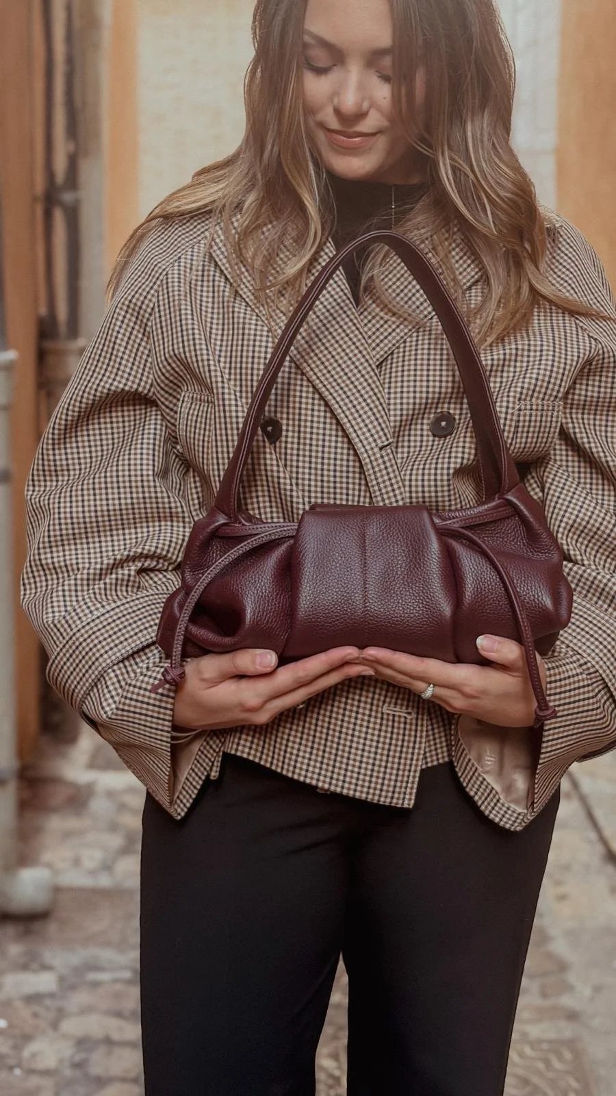 Sac en cuir bordeaux