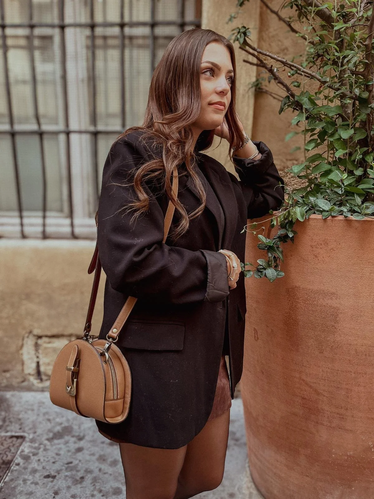Sac en cuir camel grainé