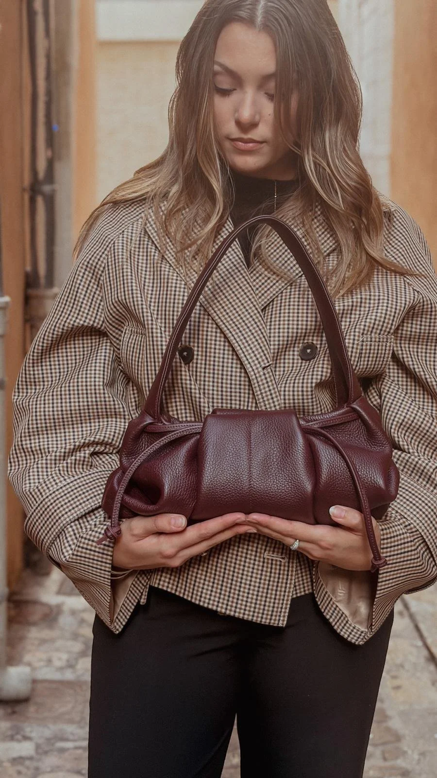 Sac en cuir bordeaux