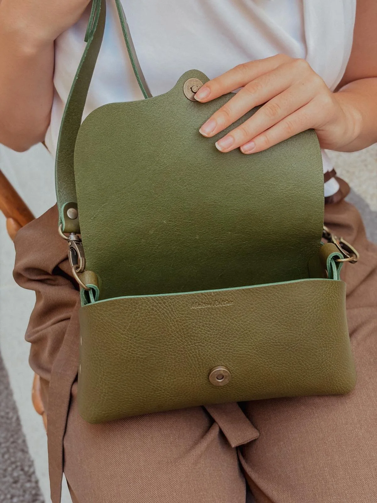 Sac en cuir vert kaki