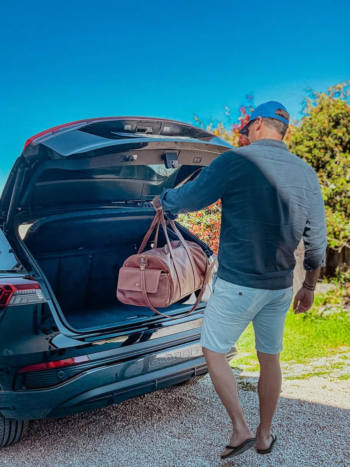 Grand sac de voyage en cuir marron vintage